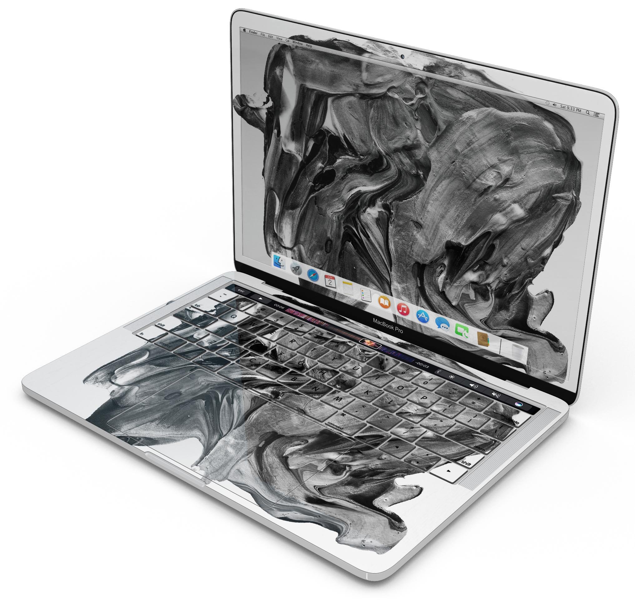 Liquid Abstract Paint V57 skin decal wrap kit for MacBook, showcasing vibrant colors and a sleek design.