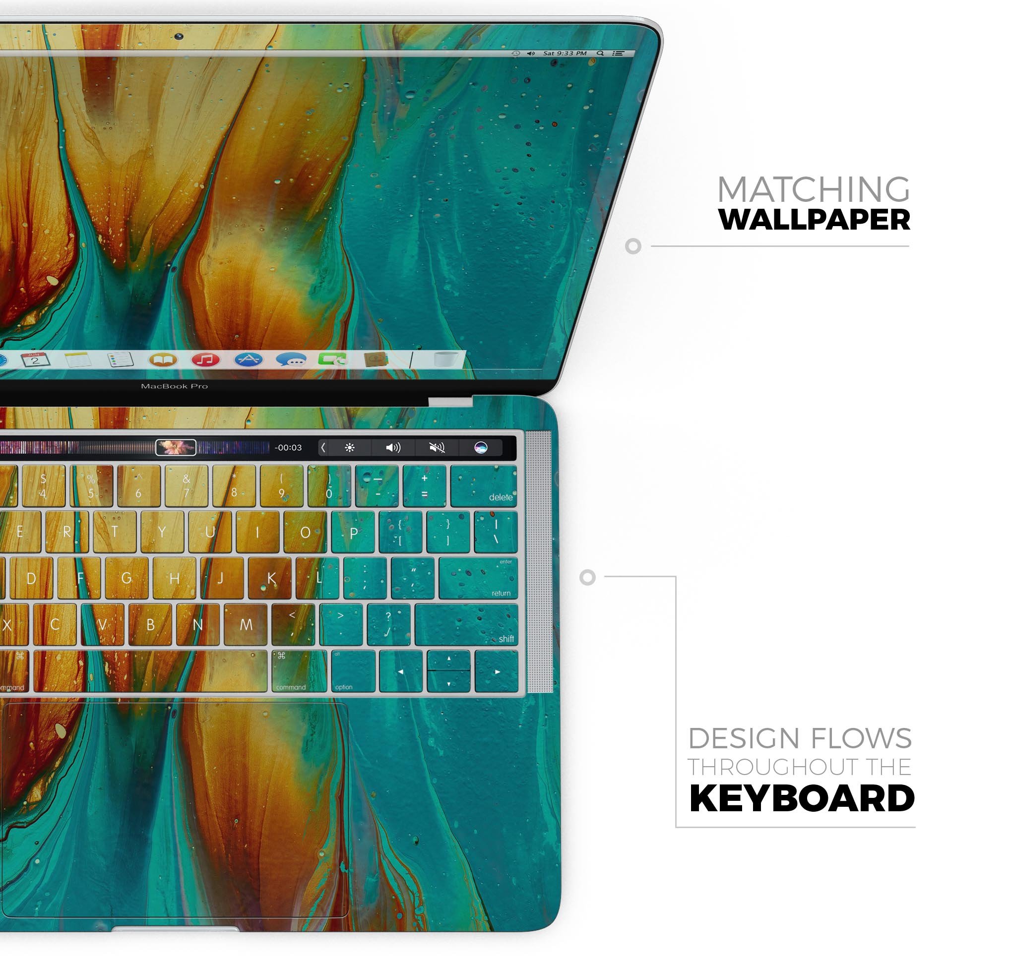 Liquid Abstract Paint V60 skin decal wrap kit for MacBook, showcasing vibrant colors and a sleek design.