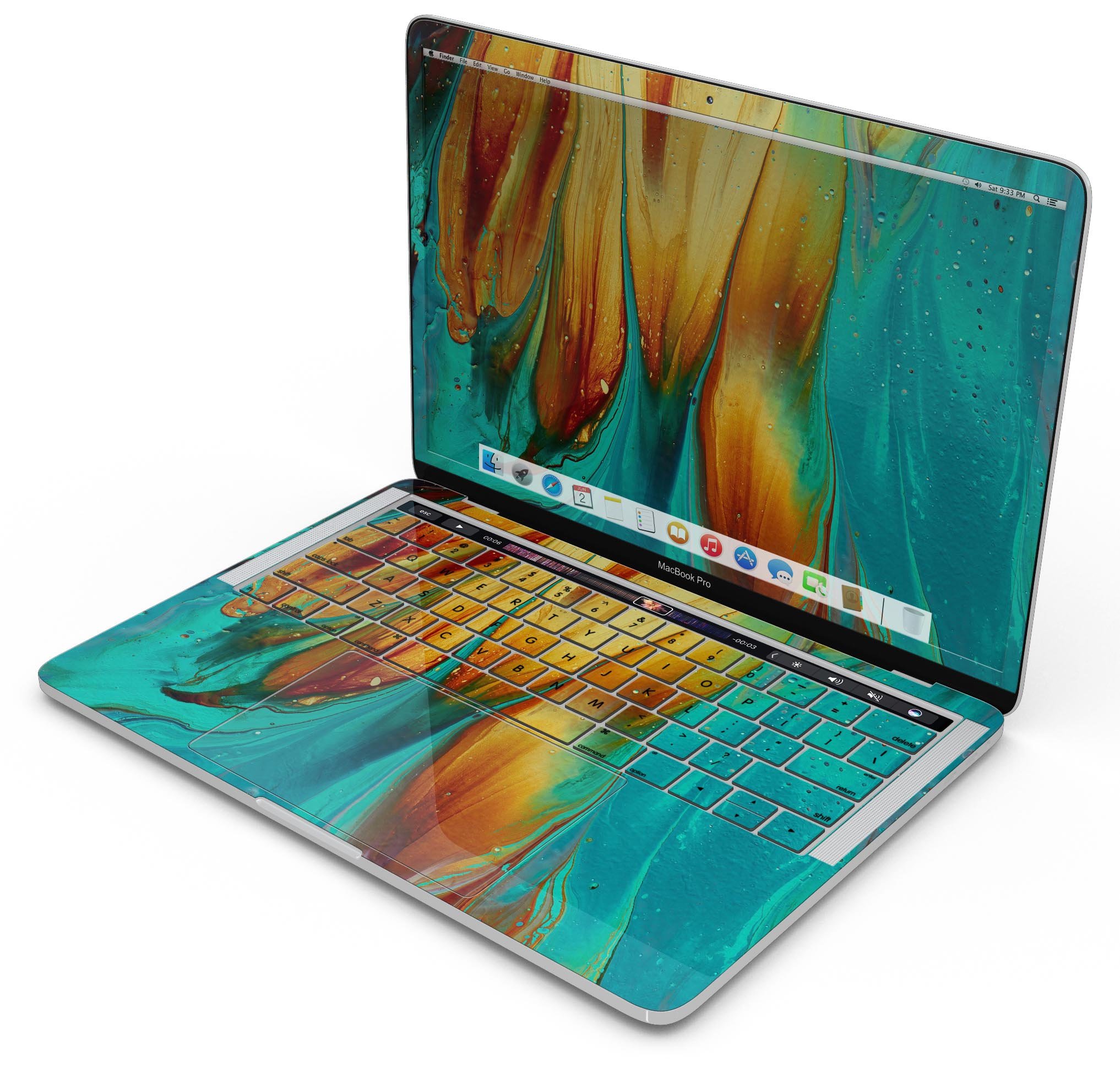 Liquid Abstract Paint V60 skin decal wrap kit for MacBook, showcasing vibrant colors and a sleek design.