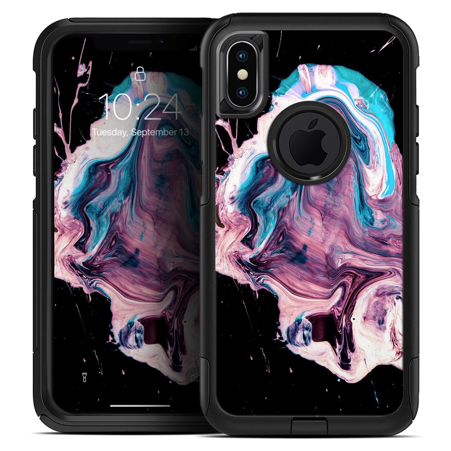 Liquid Abstract Paint V62 Skin Kit for iPhone OtterBox cases featuring vibrant abstract design and premium 3M materials.