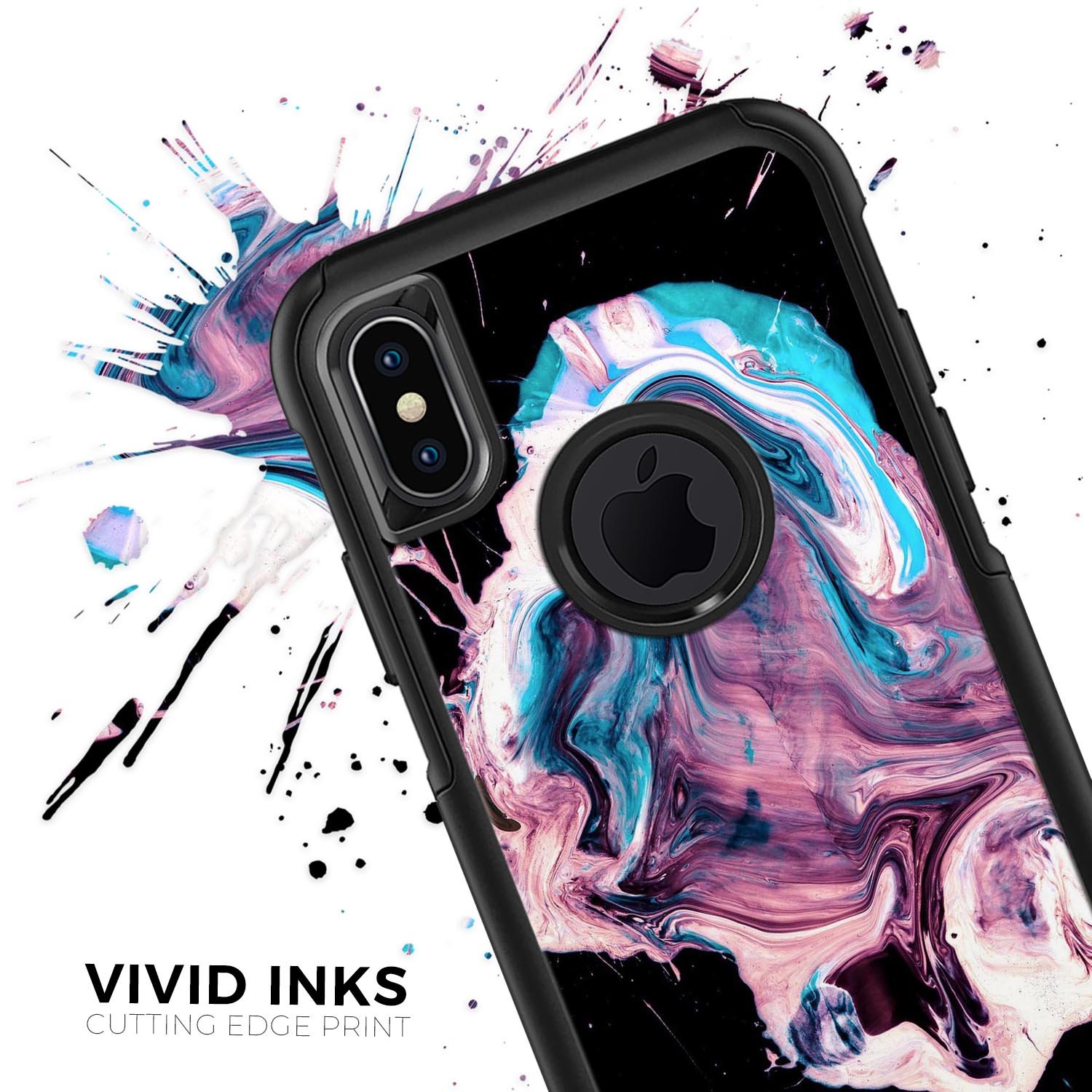 Liquid Abstract Paint V62 Skin Kit for iPhone OtterBox cases featuring vibrant abstract design and premium 3M materials.