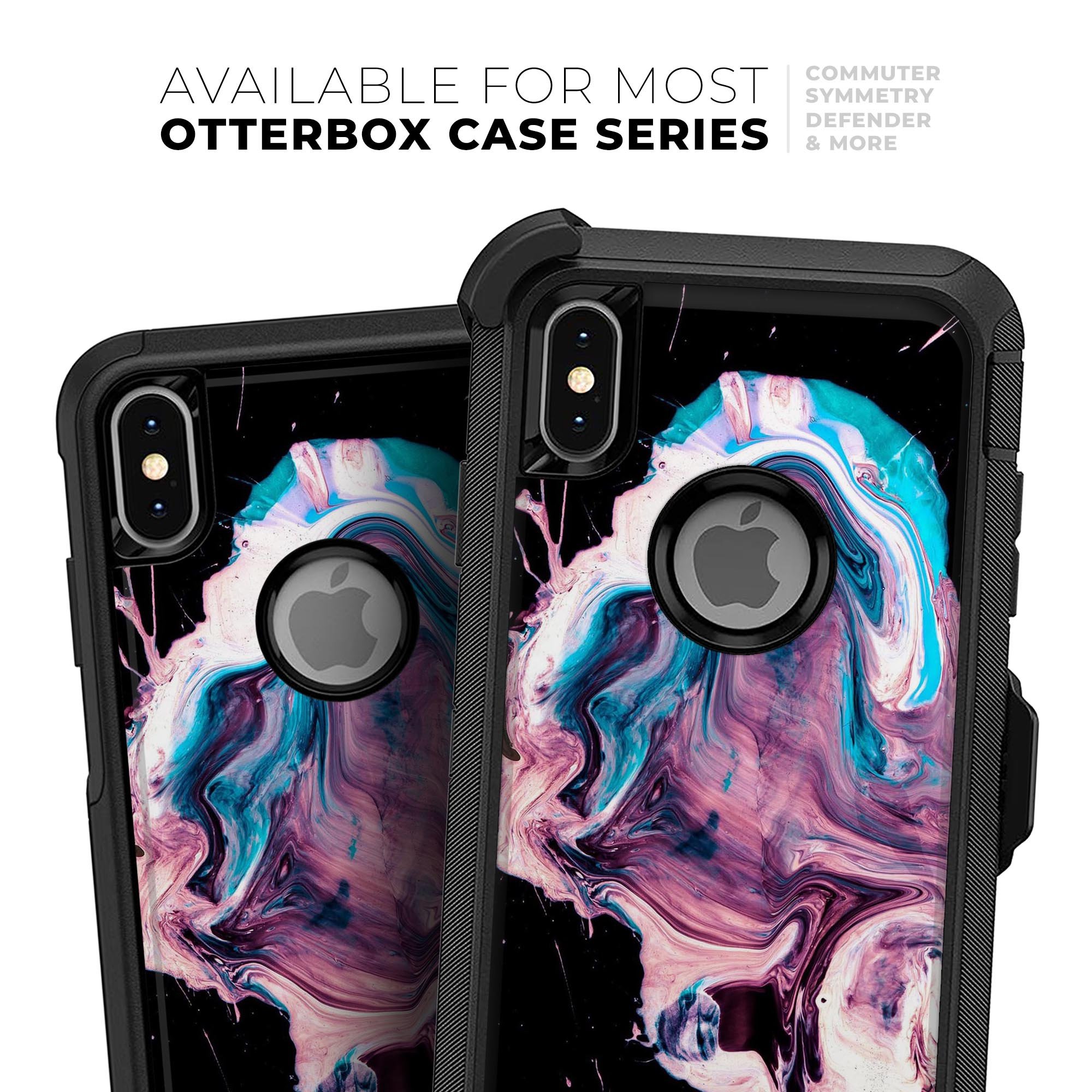 Liquid Abstract Paint V62 Skin Kit for iPhone OtterBox cases featuring vibrant abstract design and premium 3M materials.