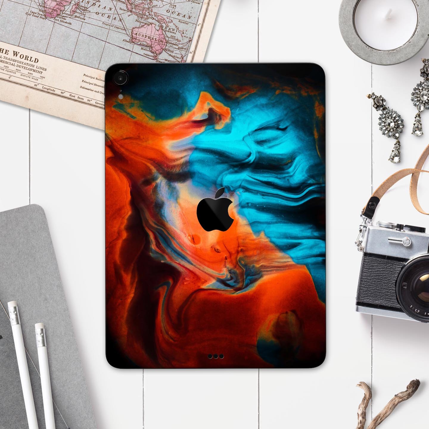 Liquid Abstract Paint V64 skin decal for Apple iPad, showcasing vibrant colors and a sleek design for full body protection.