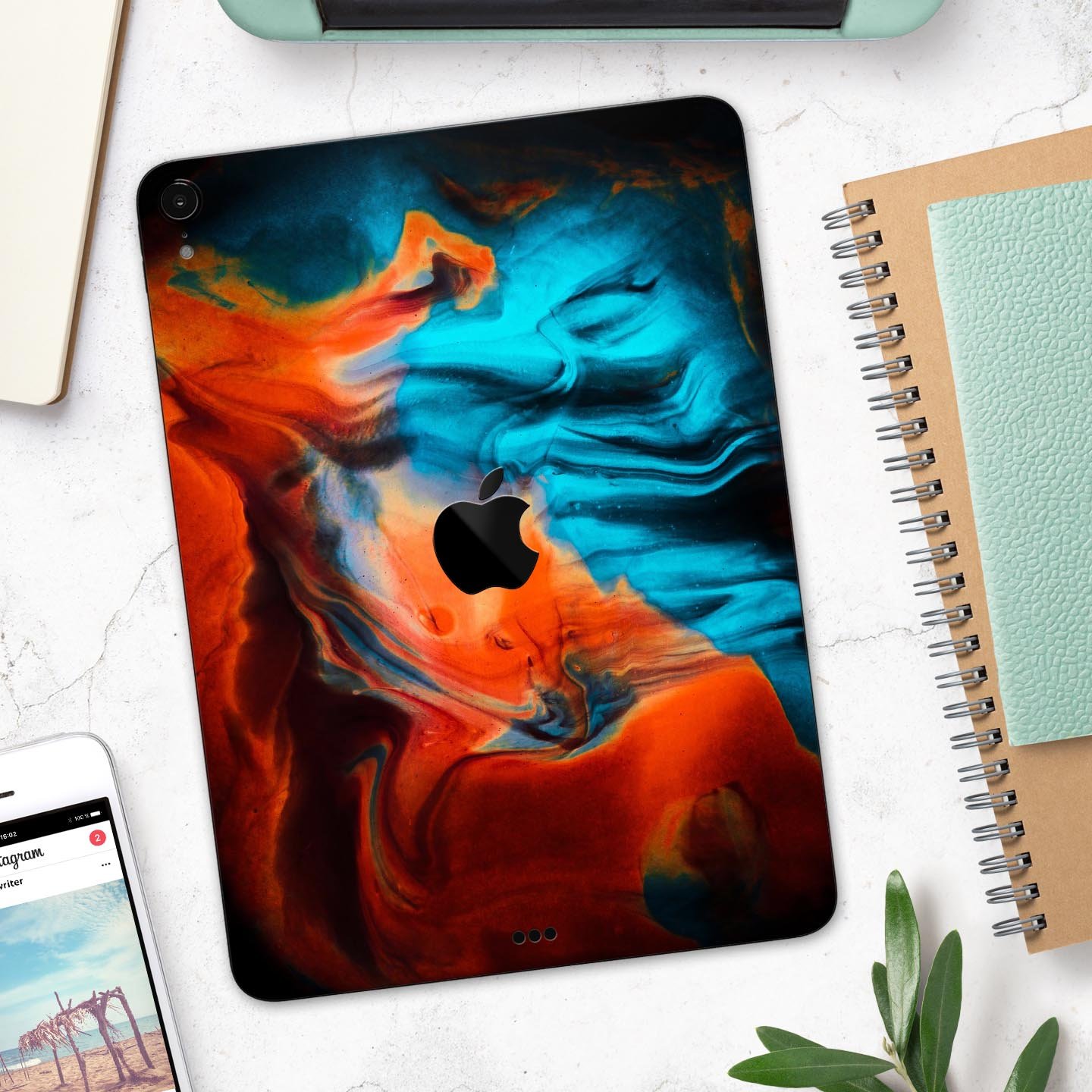 Liquid Abstract Paint V64 skin decal for Apple iPad, showcasing vibrant colors and a sleek design for full body protection.