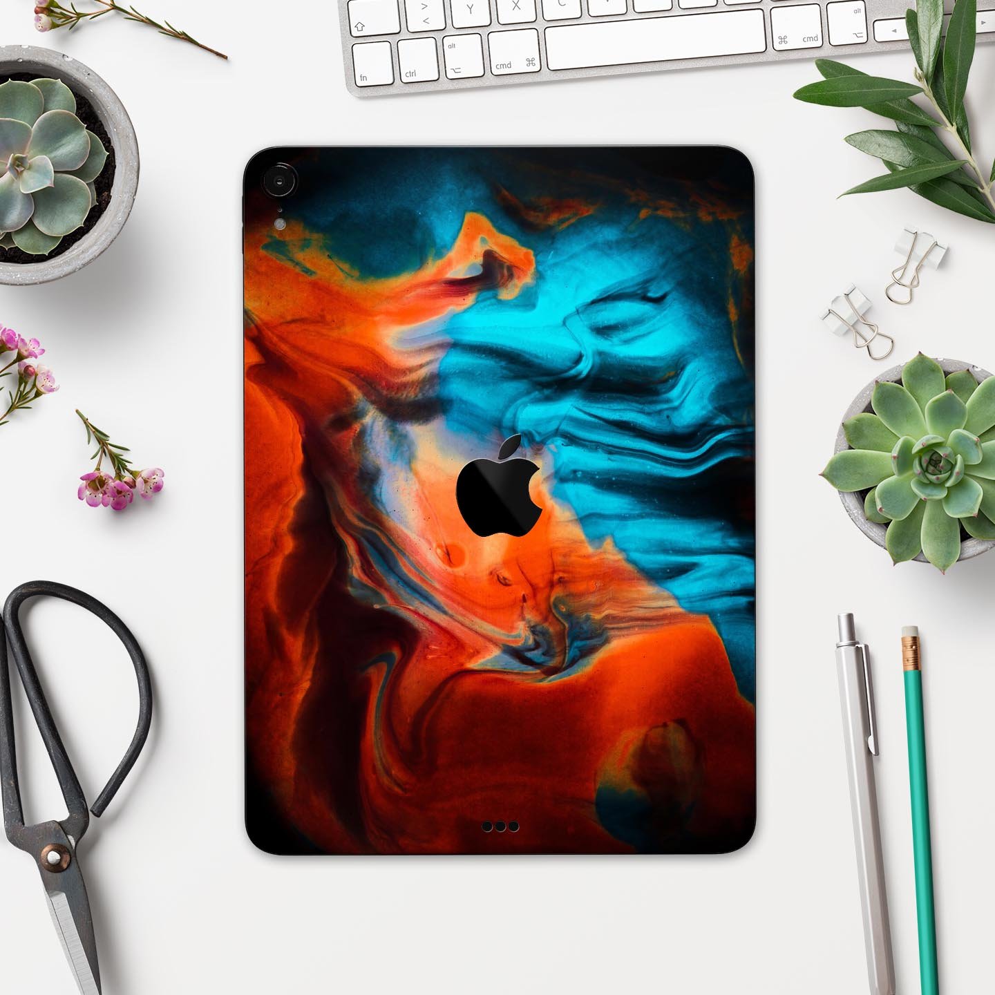 Liquid Abstract Paint V64 skin decal for Apple iPad, showcasing vibrant colors and a sleek design for full body protection.