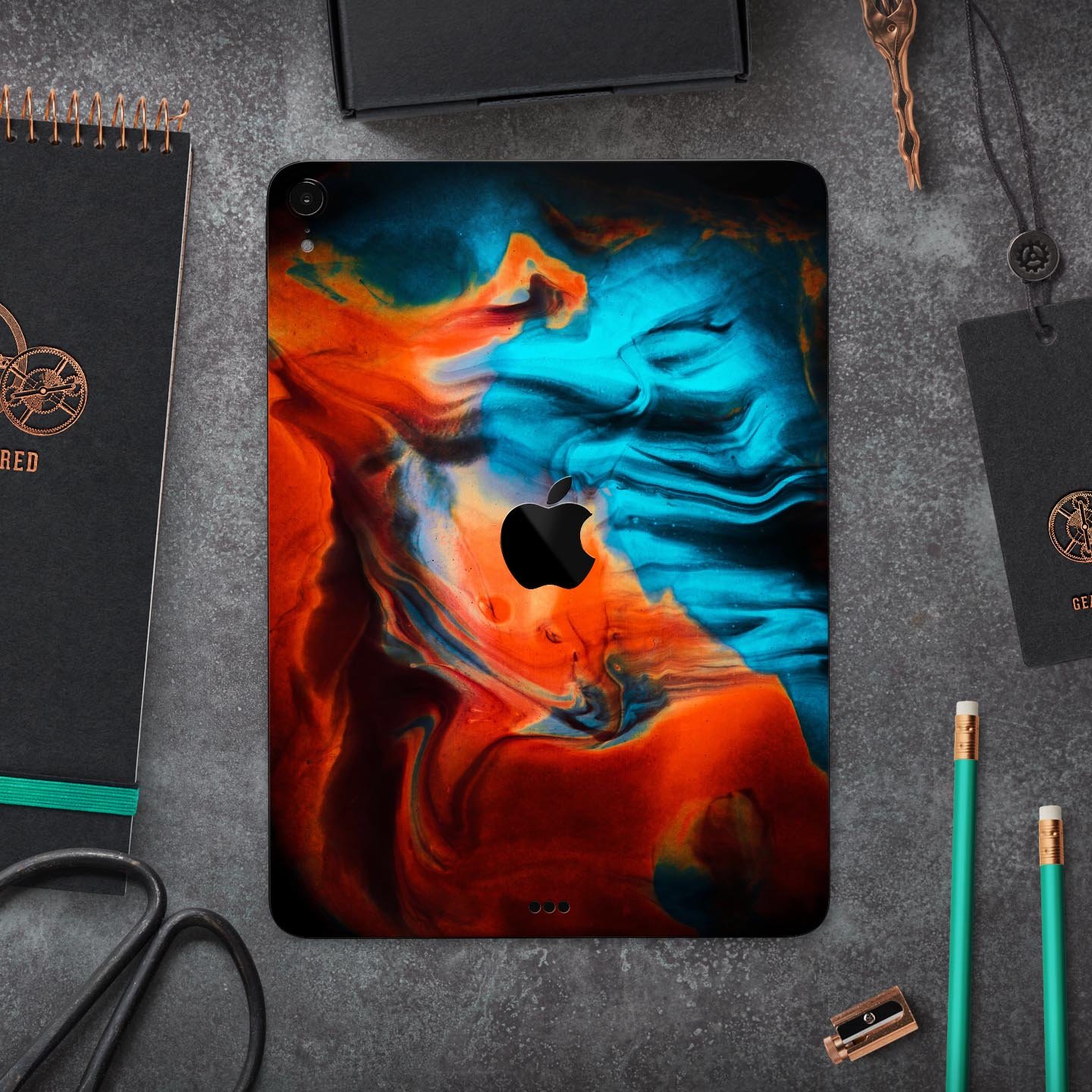 Liquid Abstract Paint V64 skin decal for Apple iPad, showcasing vibrant colors and a sleek design for full body protection.