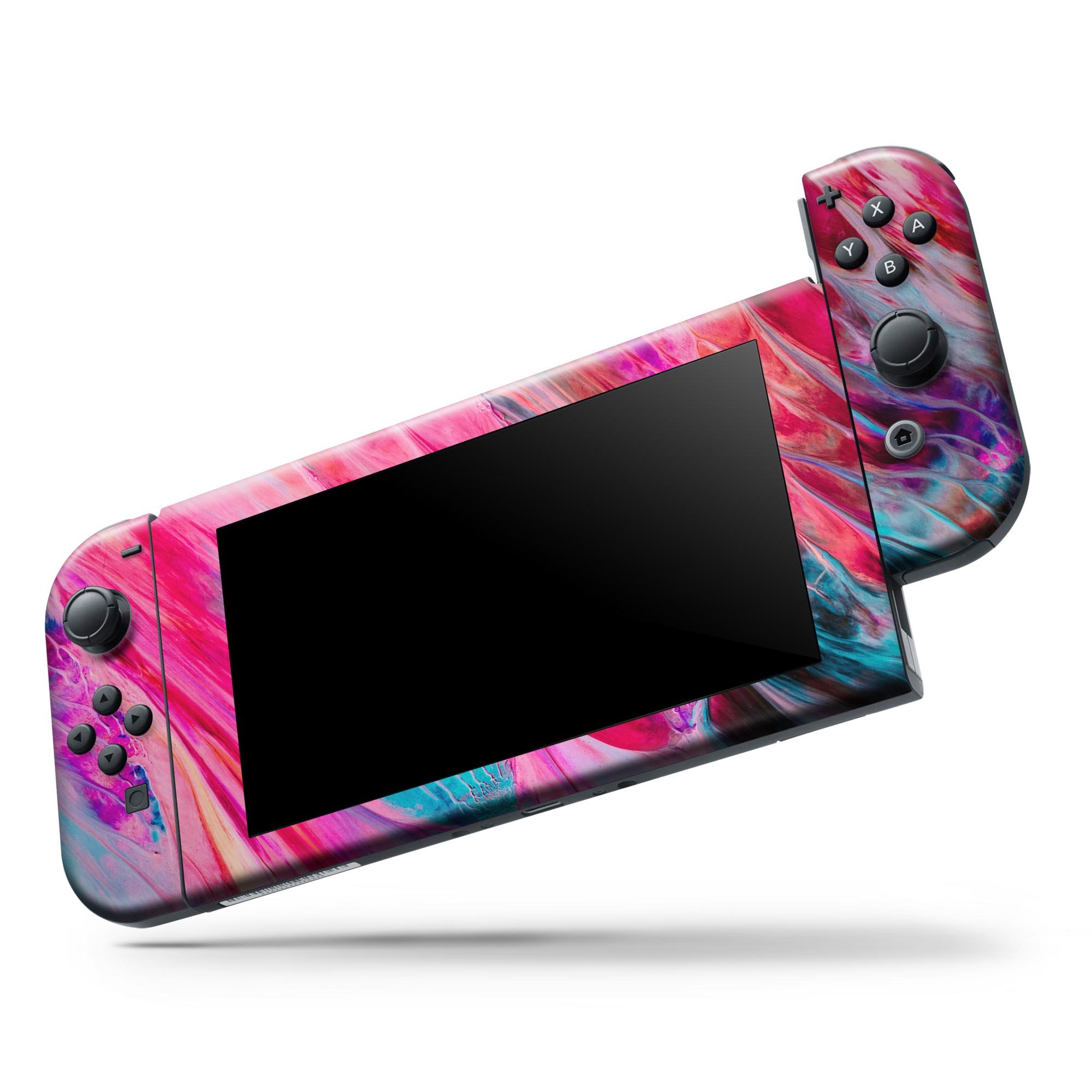 Liquid Abstract Paint V67 skin decal wrap kit for Nintendo Switch, showcasing vibrant abstract design and soft-touch matte finish.