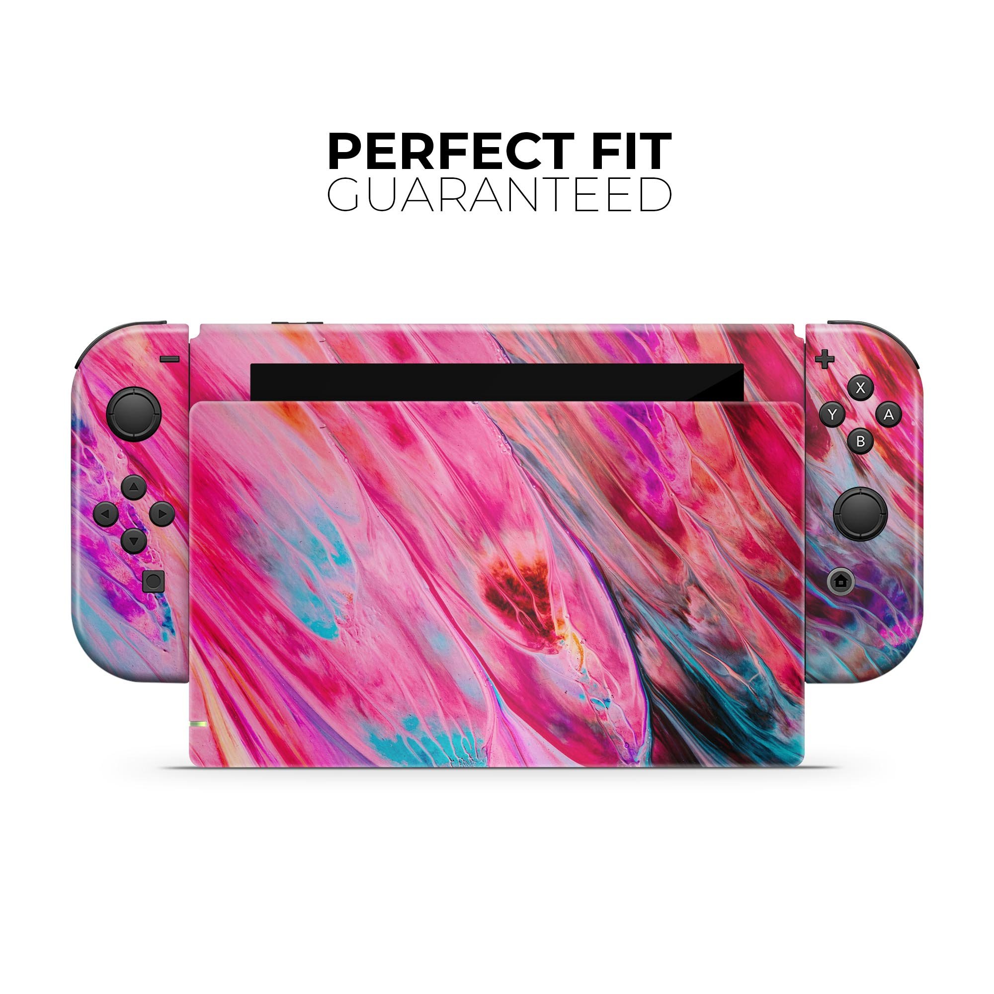 Liquid Abstract Paint V67 skin decal wrap kit for Nintendo Switch, showcasing vibrant abstract design and soft-touch matte finish.