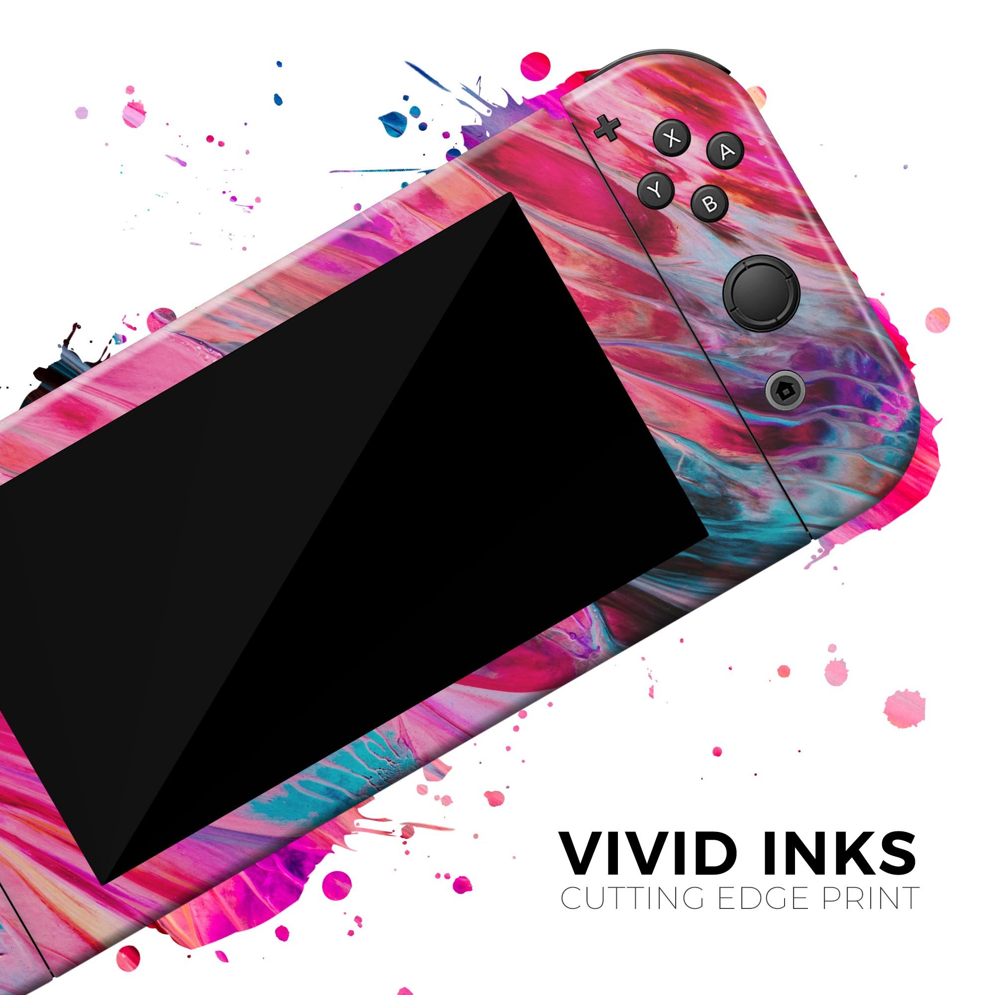 Liquid Abstract Paint V67 skin decal wrap kit for Nintendo Switch, showcasing vibrant abstract design and soft-touch matte finish.