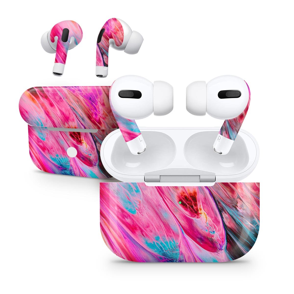 Liquid Abstract Paint V67 skin decal wrap kit for Apple AirPods Pro, showcasing a vibrant abstract design and a snug fit.