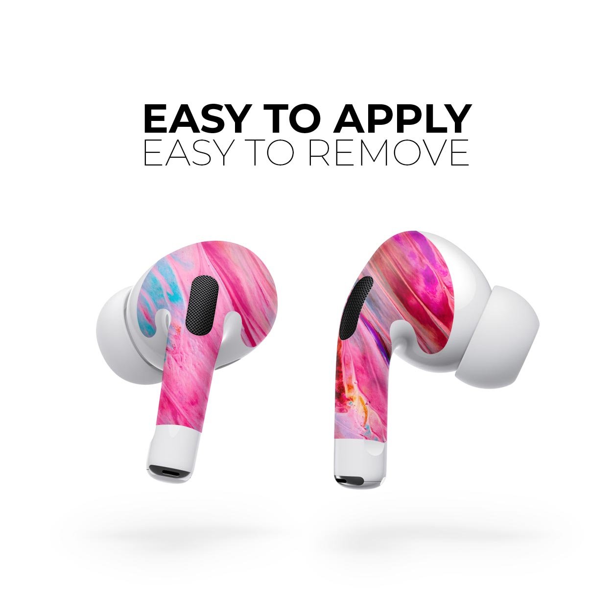 Liquid Abstract Paint V67 skin decal wrap kit for Apple AirPods Pro, showcasing a vibrant abstract design and a snug fit.