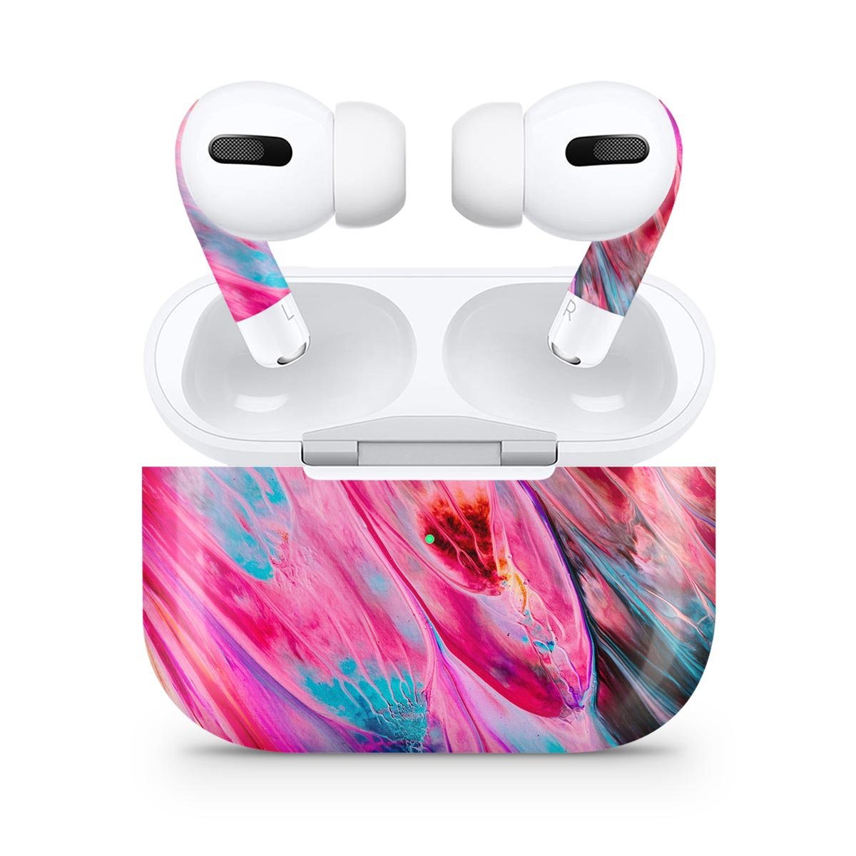 Liquid Abstract Paint V67 skin decal wrap kit for Apple AirPods Pro, showcasing a vibrant abstract design and a snug fit.