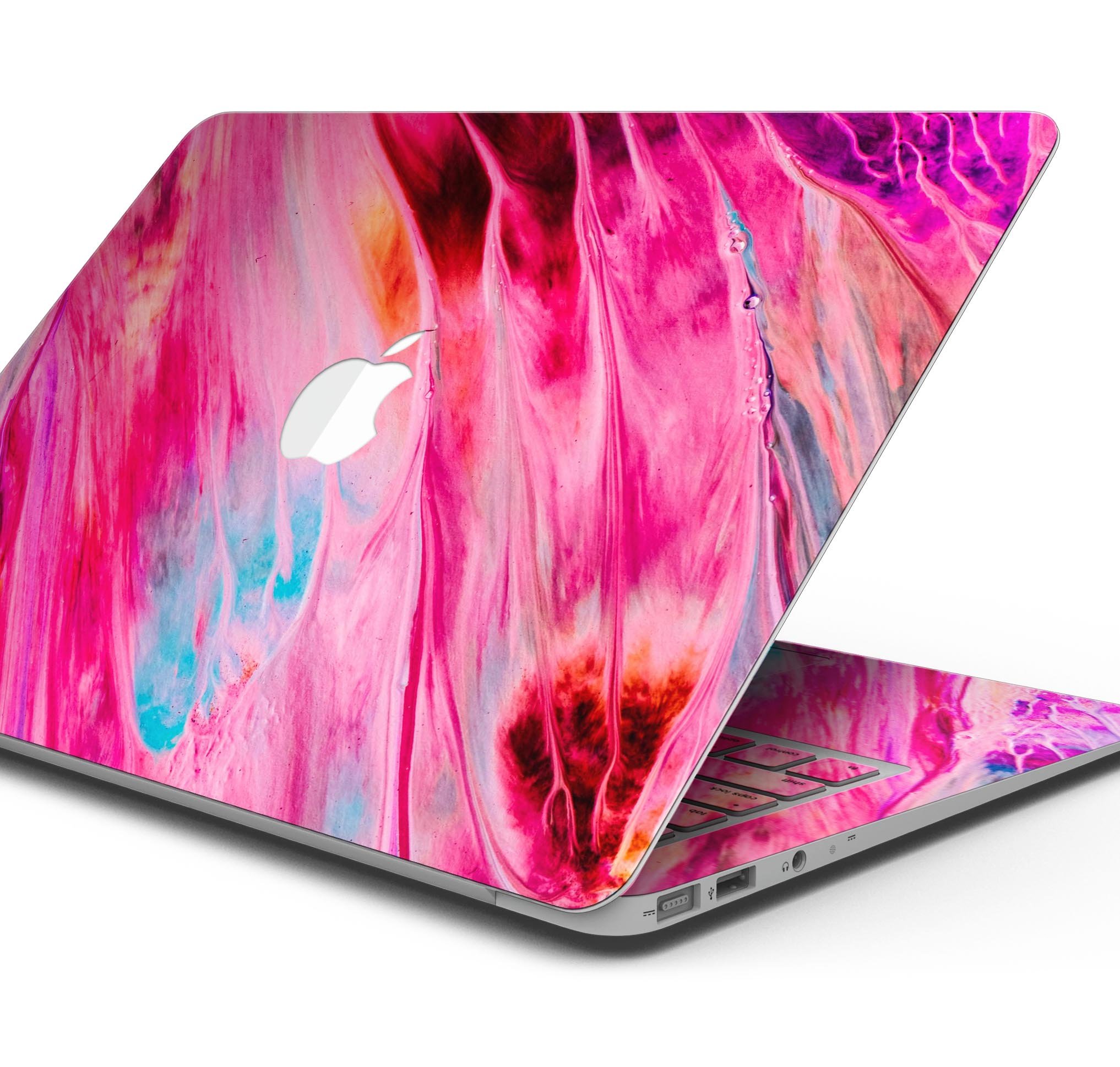 Liquid Abstract Paint V67 skin decal wrap kit for Apple MacBook, showcasing vibrant colors and a sleek design.