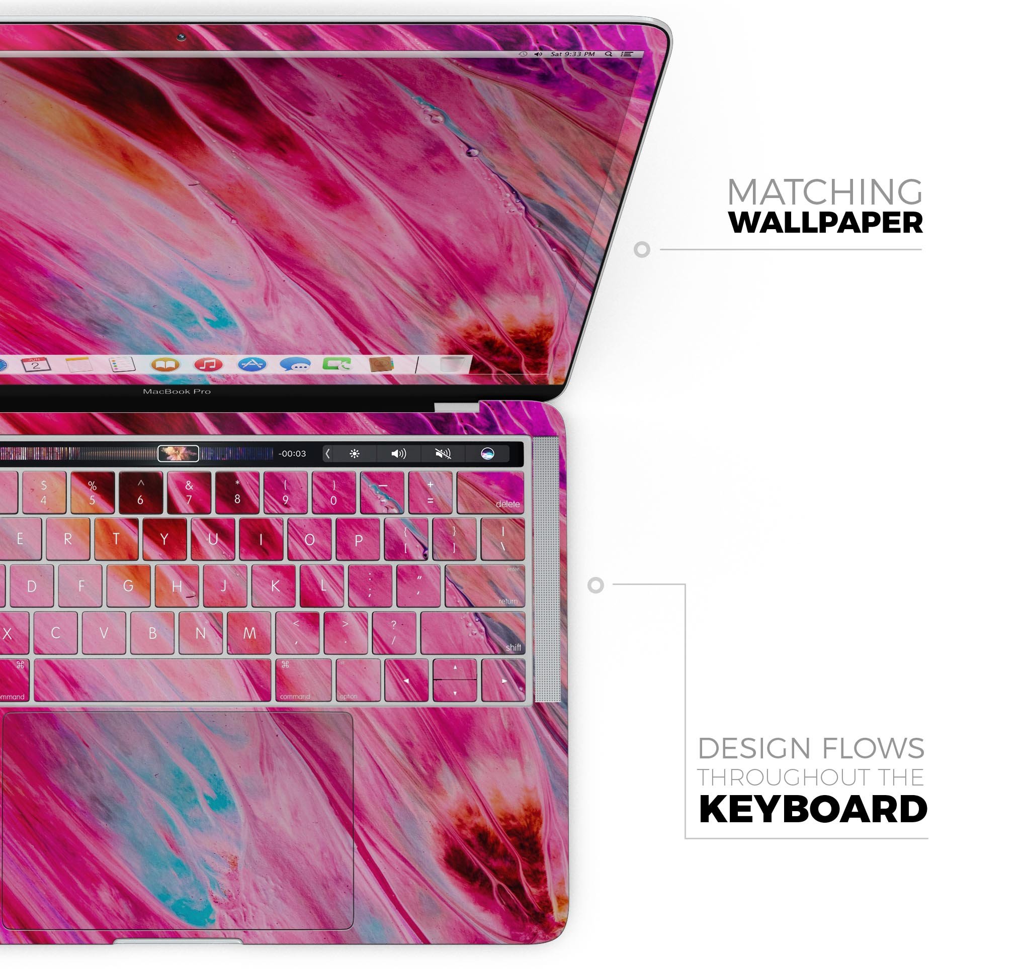 Liquid Abstract Paint V67 skin decal wrap kit for Apple MacBook, showcasing vibrant colors and a sleek design.