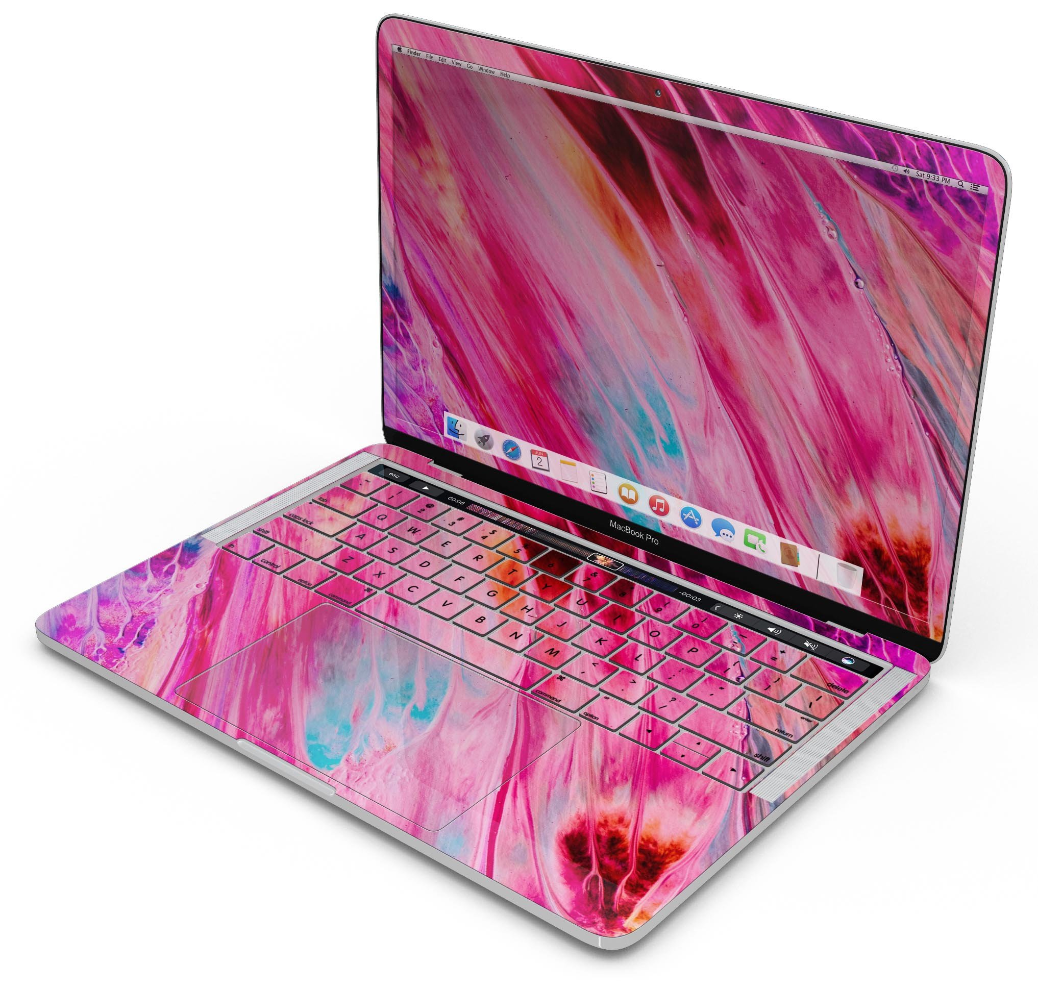 Liquid Abstract Paint V67 skin decal wrap kit for Apple MacBook, showcasing vibrant colors and a sleek design.