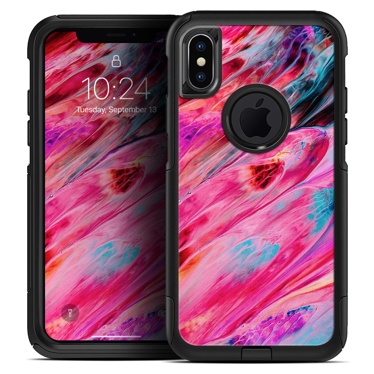 Liquid Abstract Paint V67 Skin Kit for iPhone OtterBox Cases featuring vibrant abstract design and premium 3M materials.