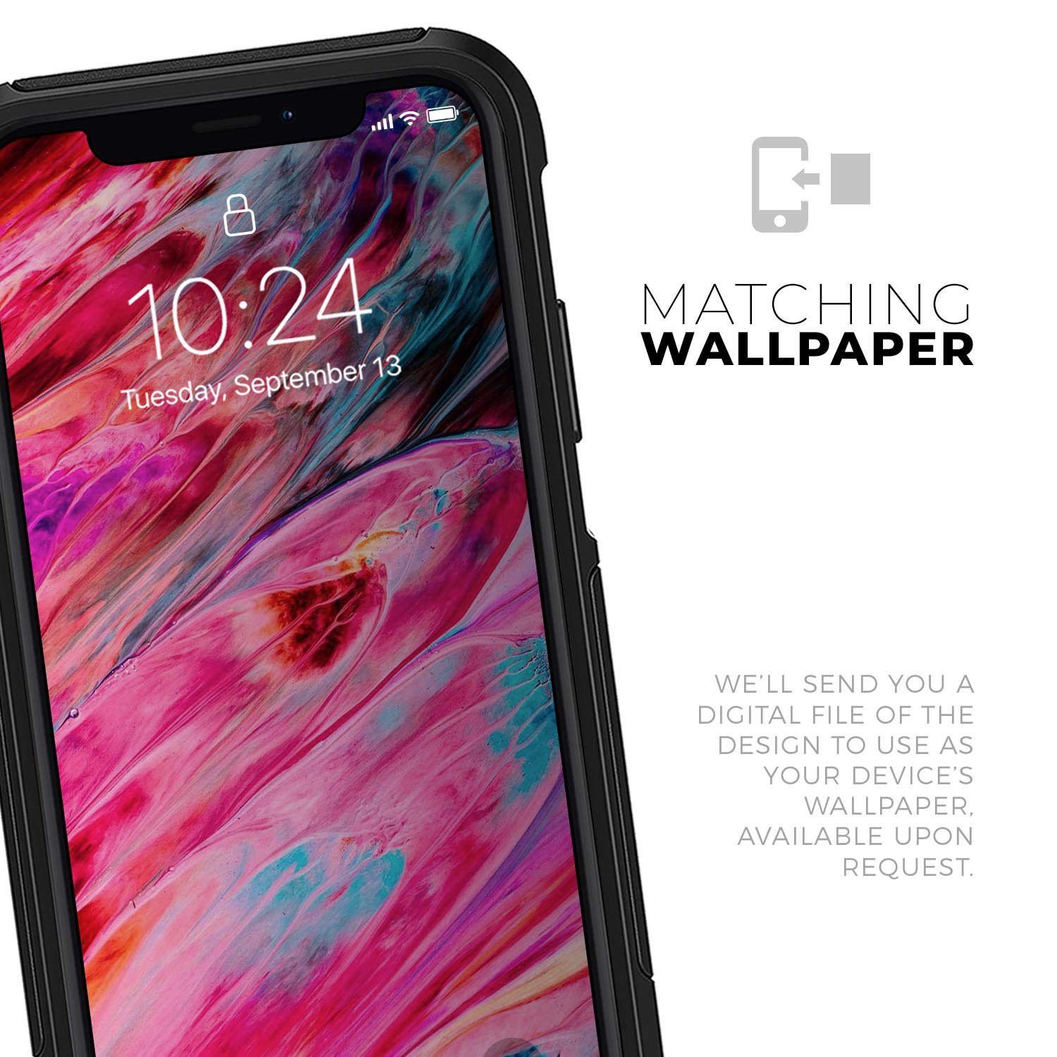 Liquid Abstract Paint V67 Skin Kit for iPhone OtterBox Cases featuring vibrant abstract design and premium 3M materials.