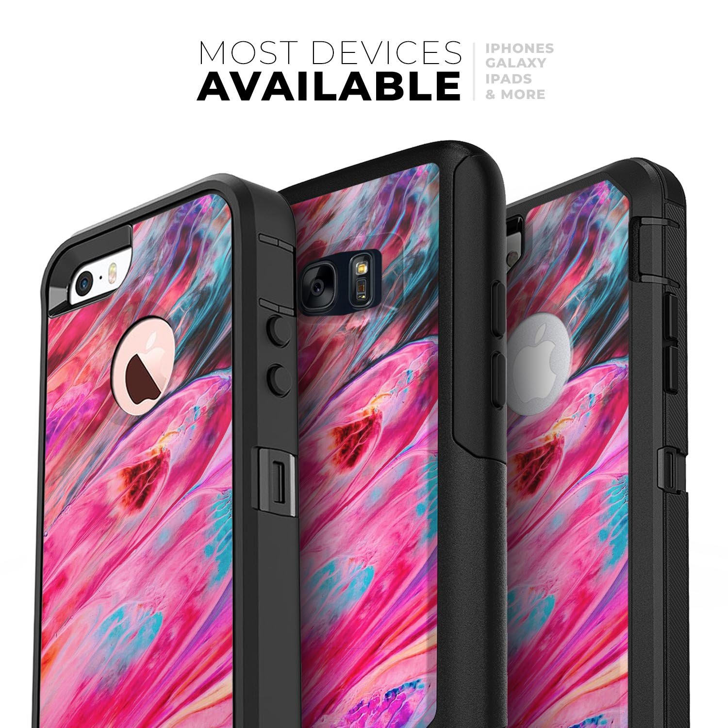 Liquid Abstract Paint V67 Skin Kit for iPhone OtterBox Cases featuring vibrant abstract design and premium 3M materials.