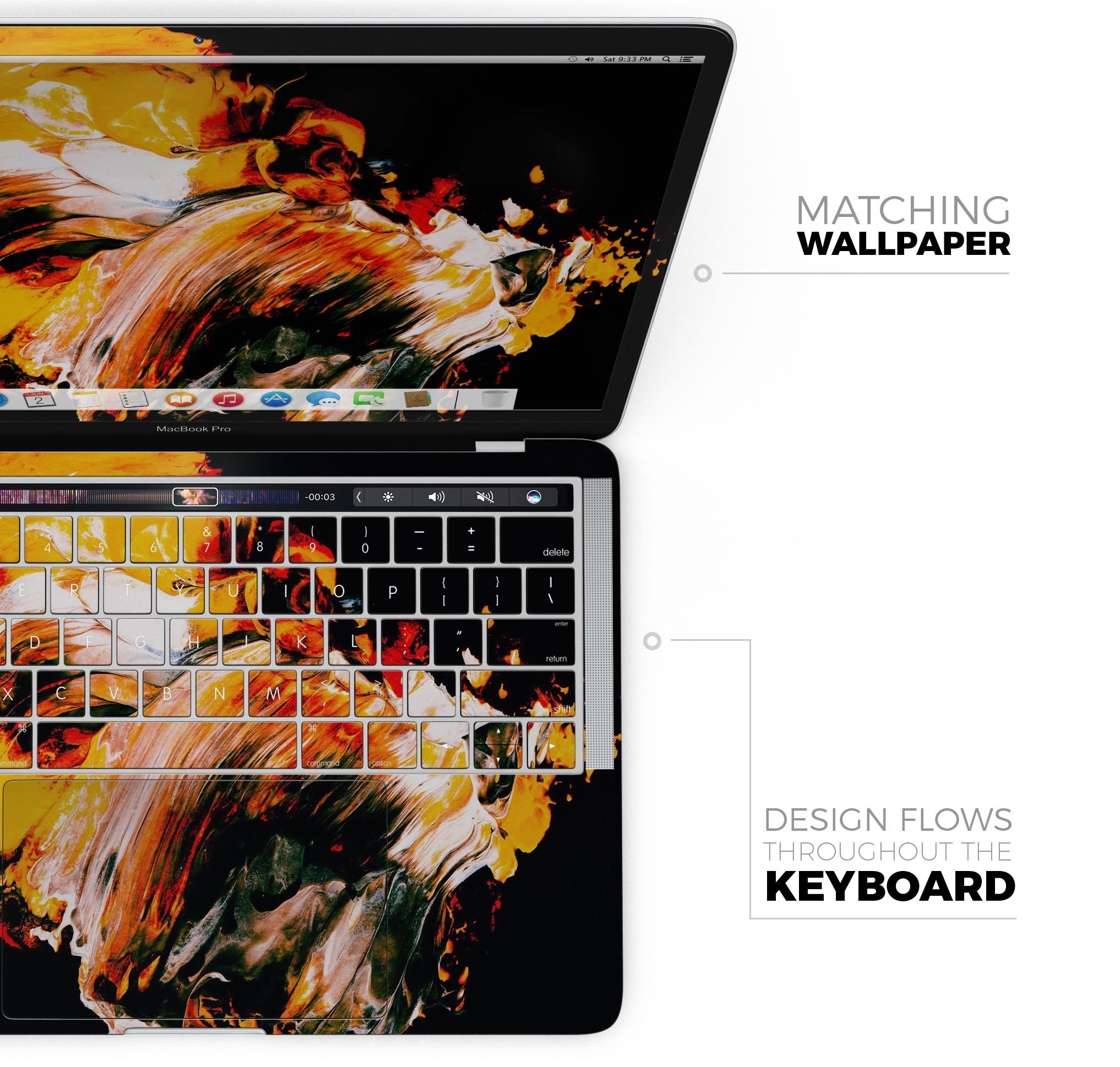 Liquid Abstract Paint V69 skin decal wrap kit for MacBook, showcasing vibrant colors and a sleek design.