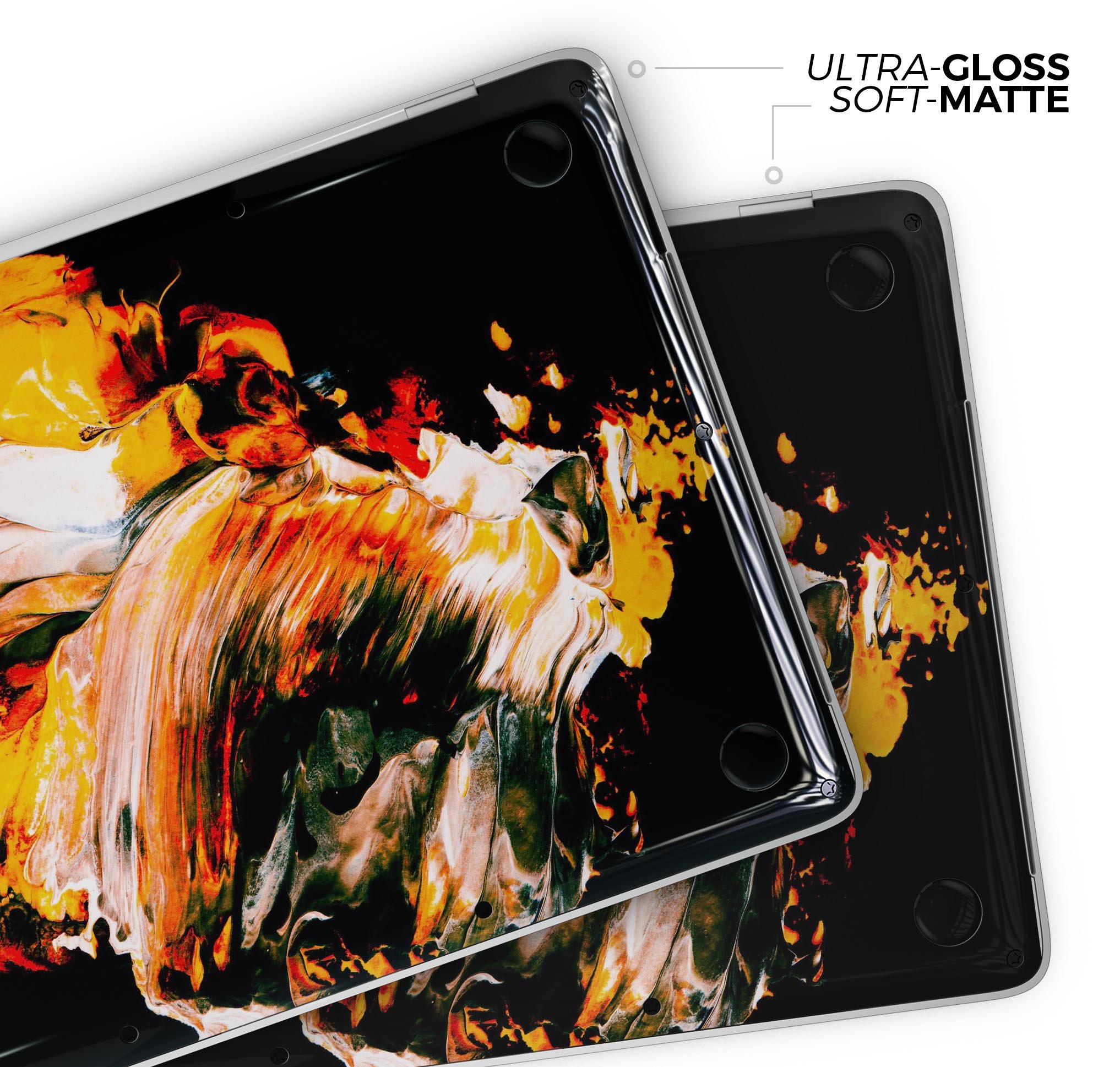 Liquid Abstract Paint V69 skin decal wrap kit for MacBook, showcasing vibrant colors and a sleek design.