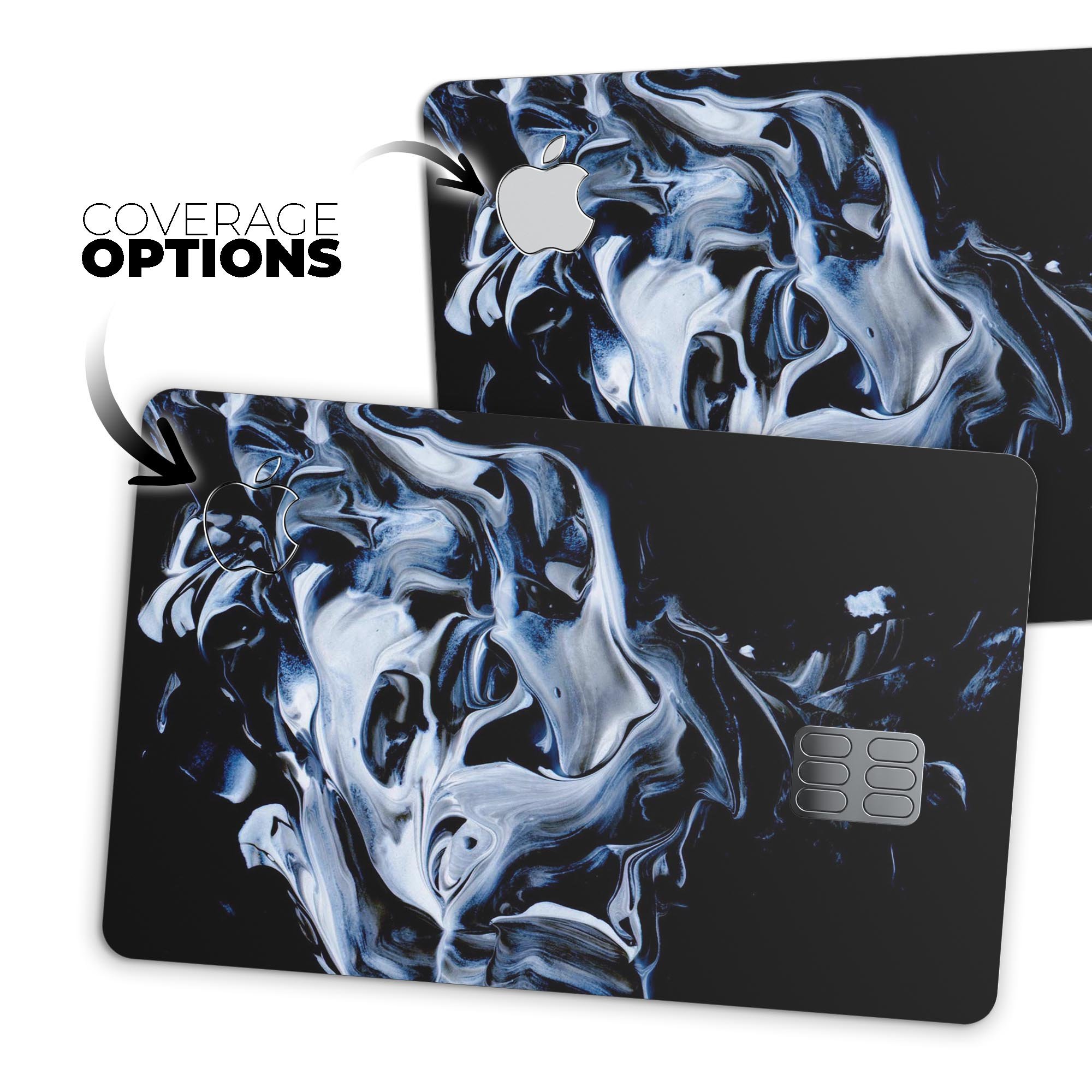 Liquid Abstract Paint V77 skin kit for Apple Card, showcasing premium vinyl design with ultra-gloss and soft-matte finish options.