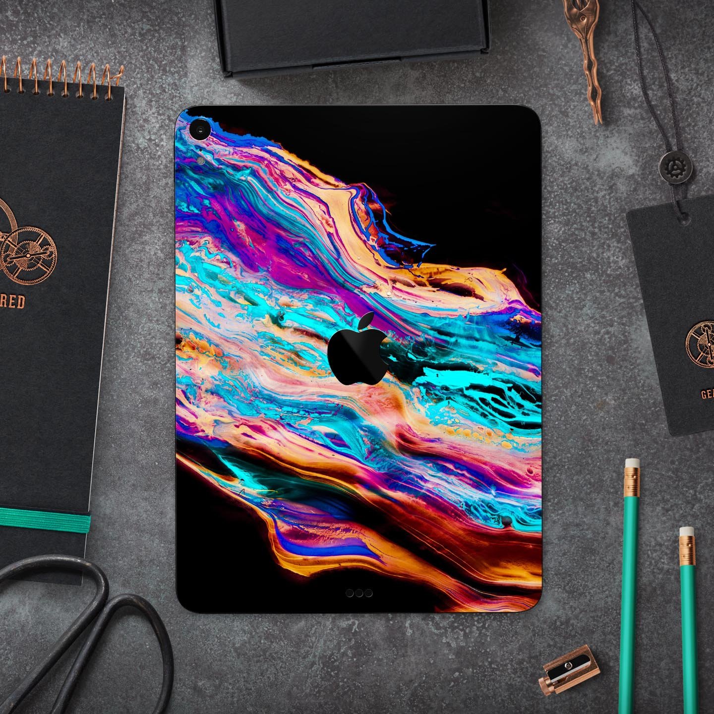 Liquid Abstract Paint V71 skin decal for Apple iPad, showcasing vibrant abstract design and premium 3M material.