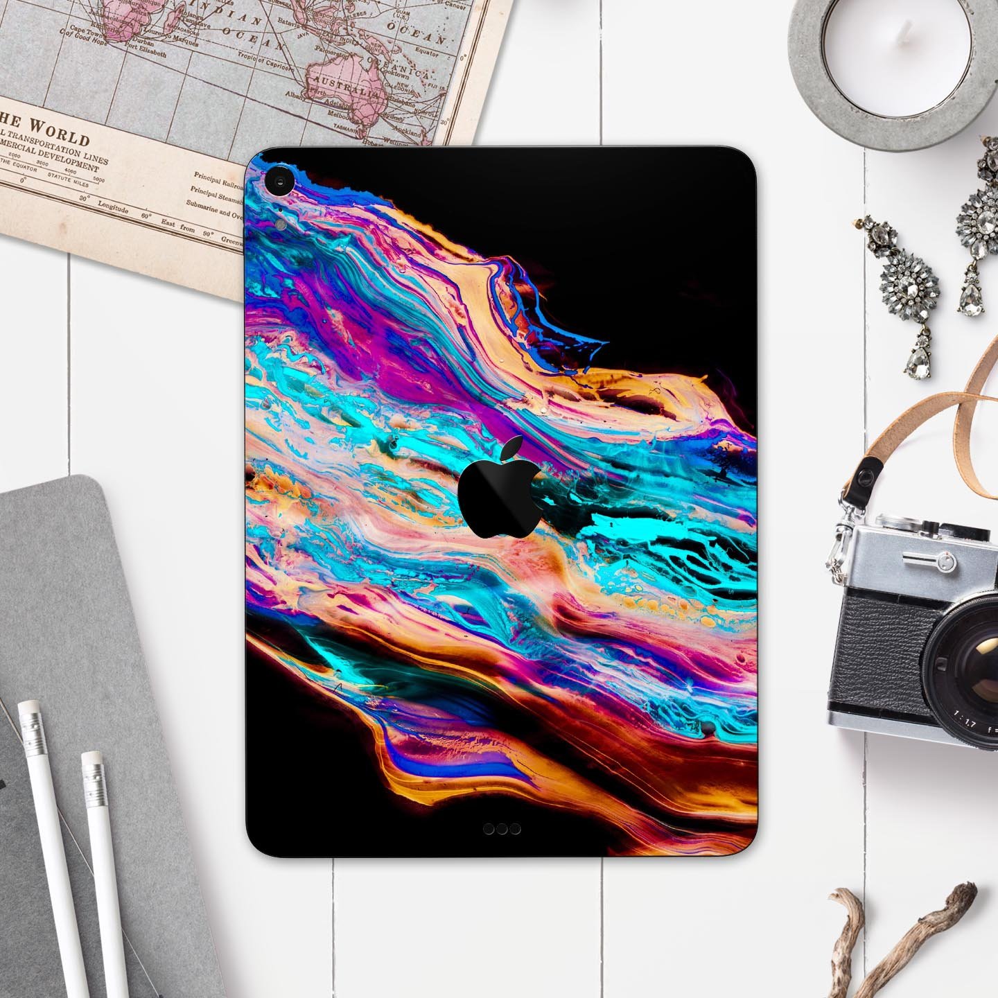 Liquid Abstract Paint V71 skin decal for Apple iPad, showcasing vibrant abstract design and premium 3M material.