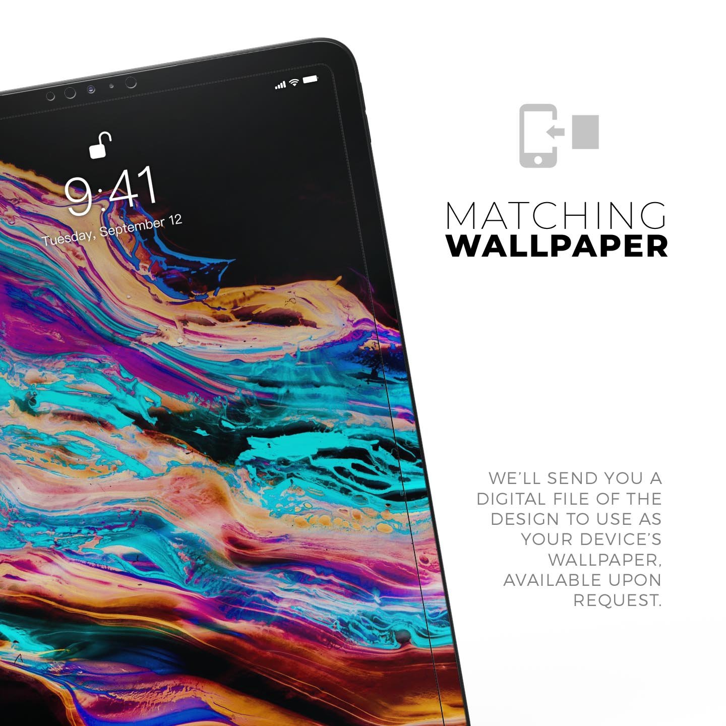 Liquid Abstract Paint V71 skin decal for Apple iPad, showcasing vibrant abstract design and premium 3M material.