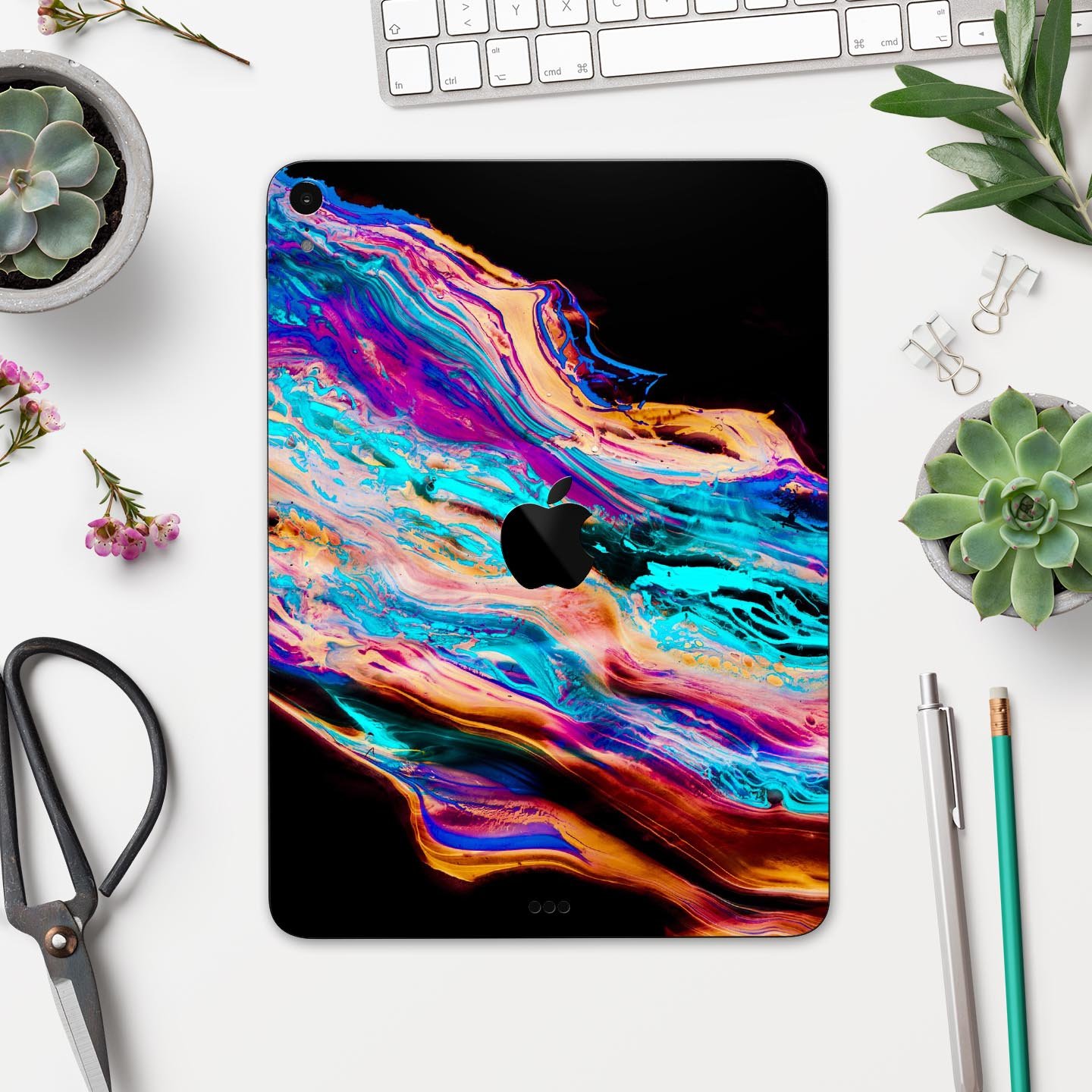 Liquid Abstract Paint V71 skin decal for Apple iPad, showcasing vibrant abstract design and premium 3M material.