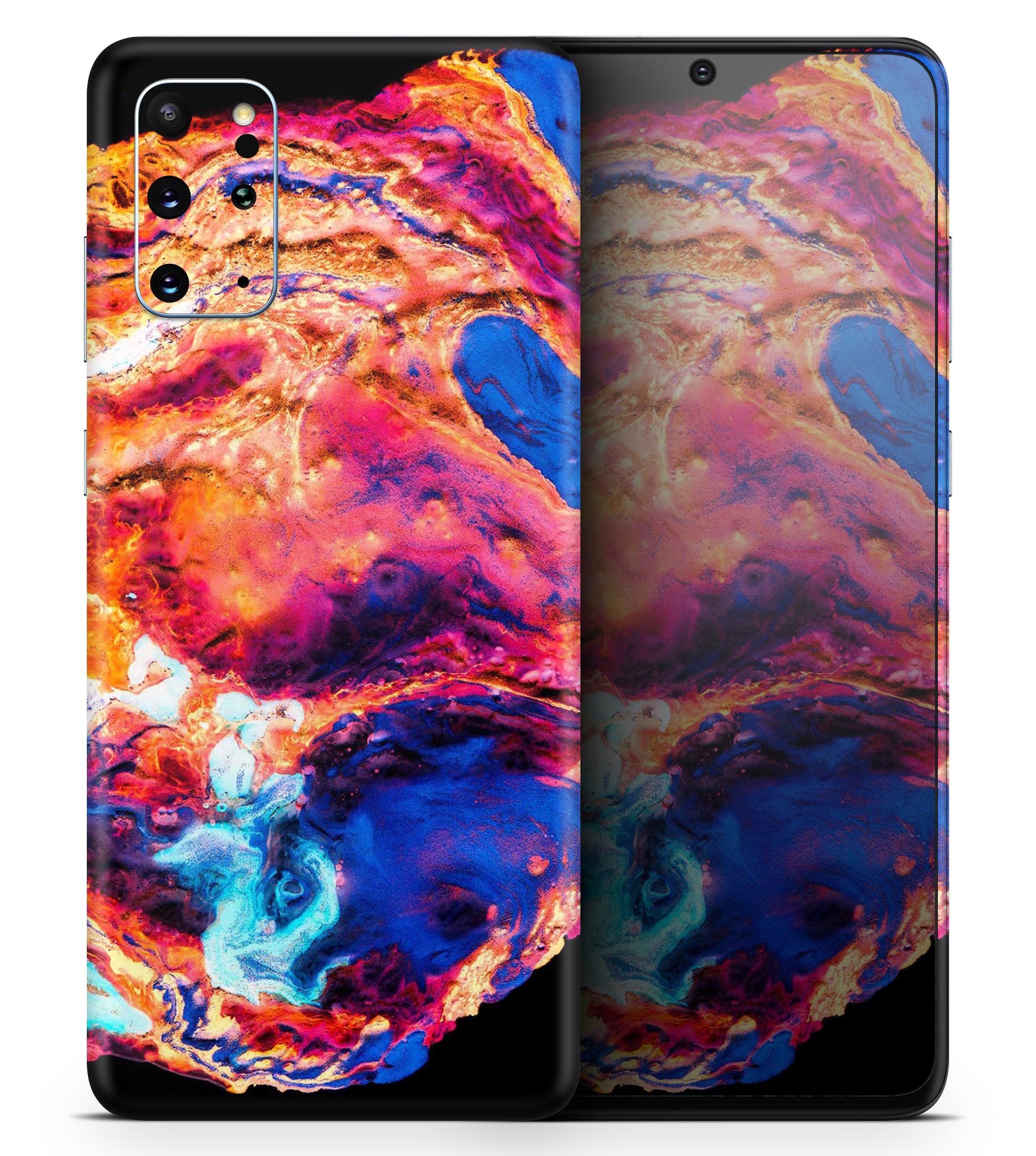 Liquid Abstract Paint V72 Skin-Kit for Samsung Galaxy S-Series, showcasing vibrant colors and a sleek design.