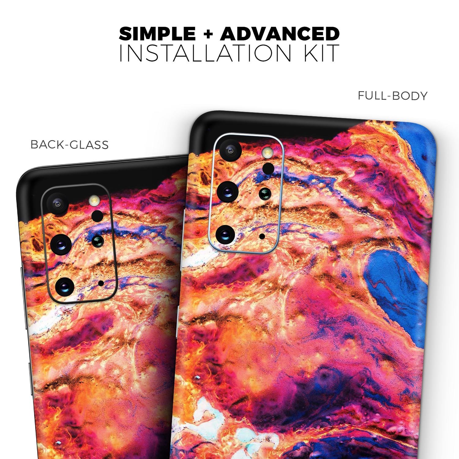 Liquid Abstract Paint V72 Skin-Kit for Samsung Galaxy S-Series, showcasing vibrant colors and a sleek design.