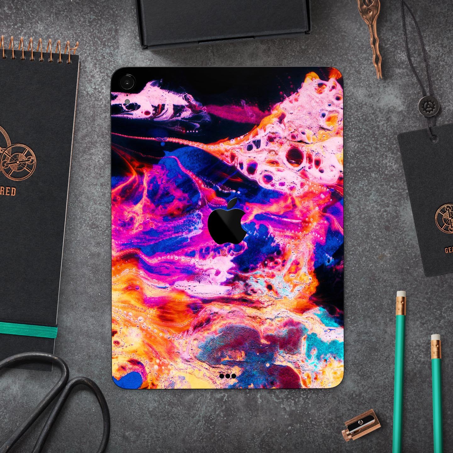 Liquid Abstract Paint V74 skin decal for Apple iPad, showcasing vibrant abstract design and premium 3M material.