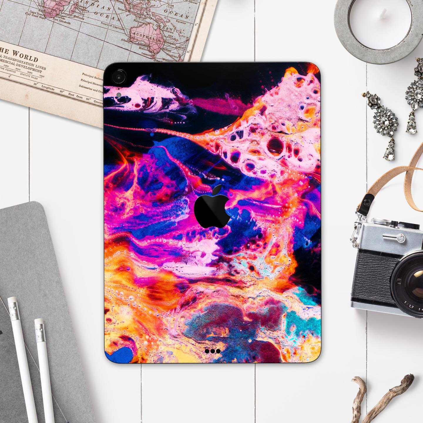 Liquid Abstract Paint V74 skin decal for Apple iPad, showcasing vibrant abstract design and premium 3M material.