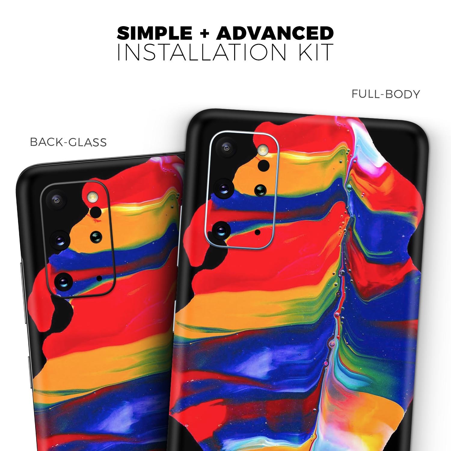 Liquid Abstract Paint V75 skin for Samsung Galaxy S-Series, showcasing vibrant design and premium vinyl material.