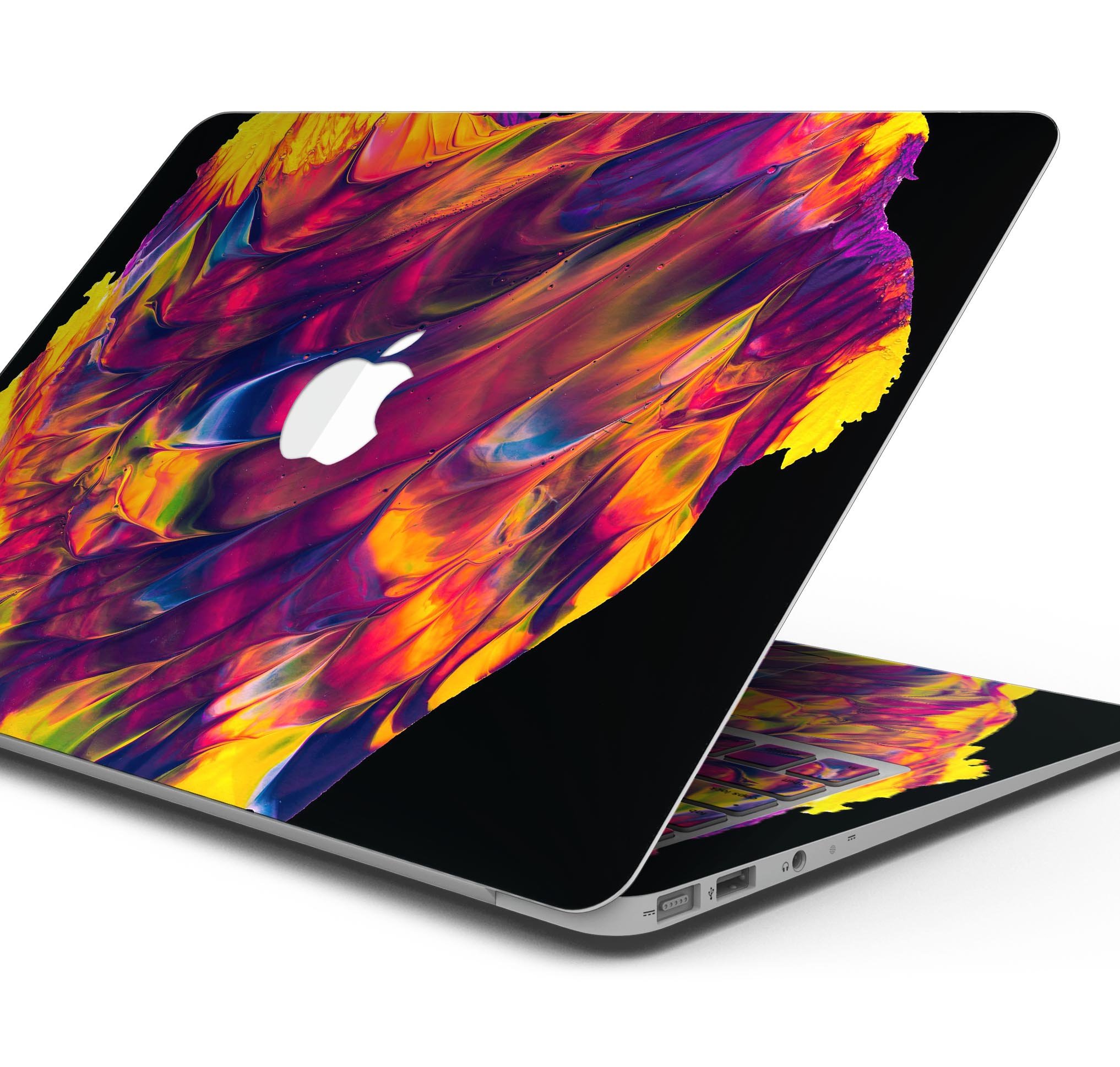 Liquid Abstract Paint V78 skin decal wrap kit for MacBook, showcasing vibrant colors and a sleek design.