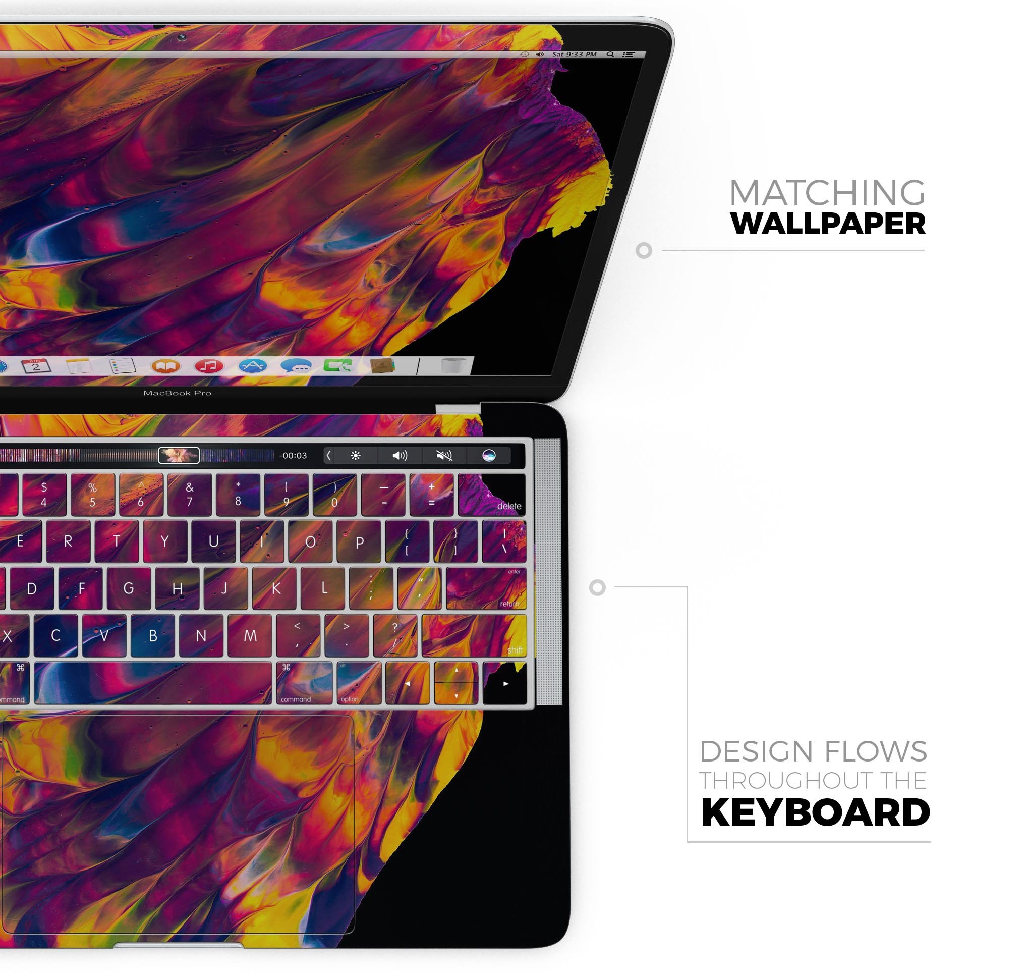 Liquid Abstract Paint V78 skin decal wrap kit for MacBook, showcasing vibrant colors and a sleek design.