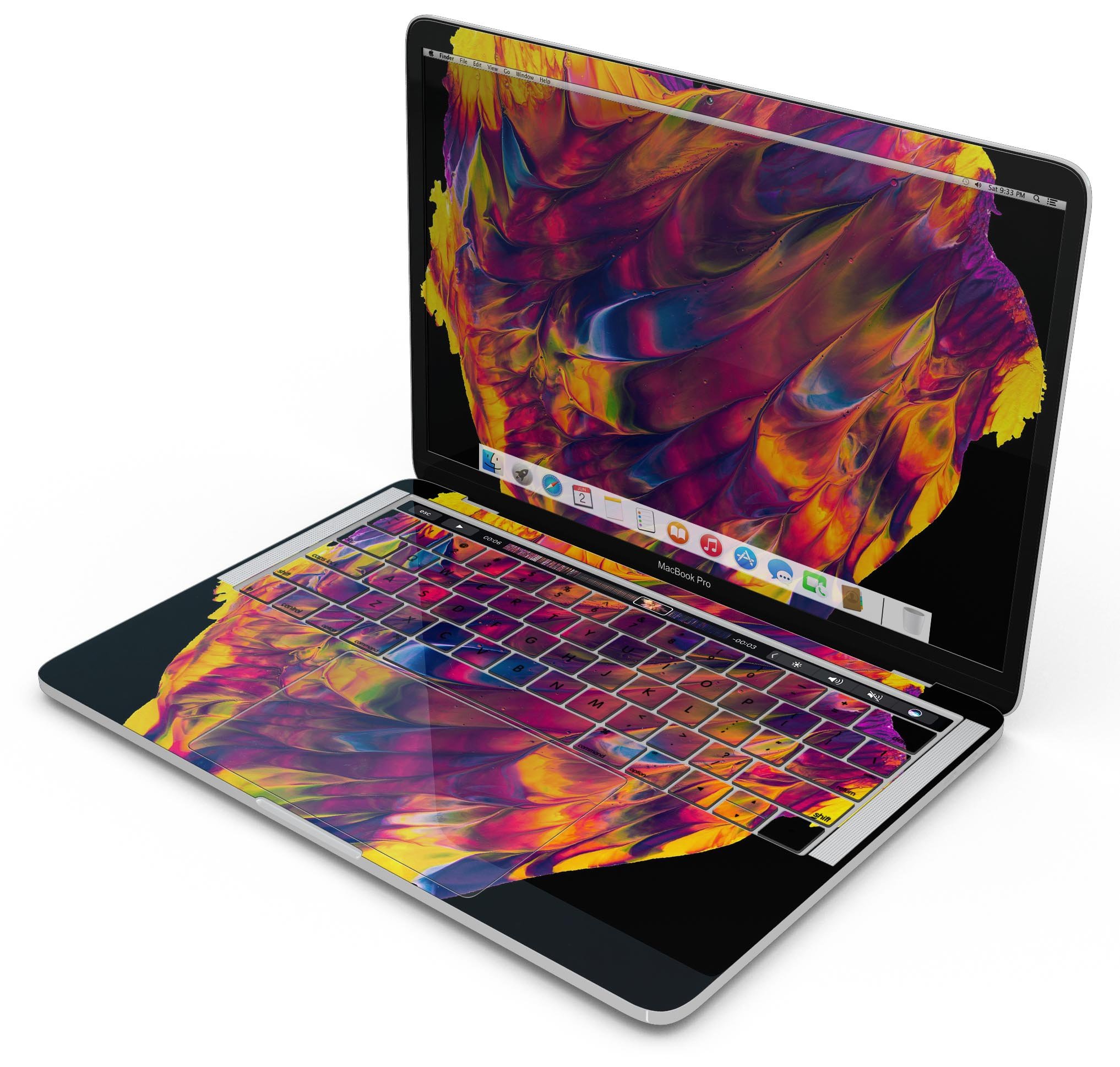 Liquid Abstract Paint V78 skin decal wrap kit for MacBook, showcasing vibrant colors and a sleek design.