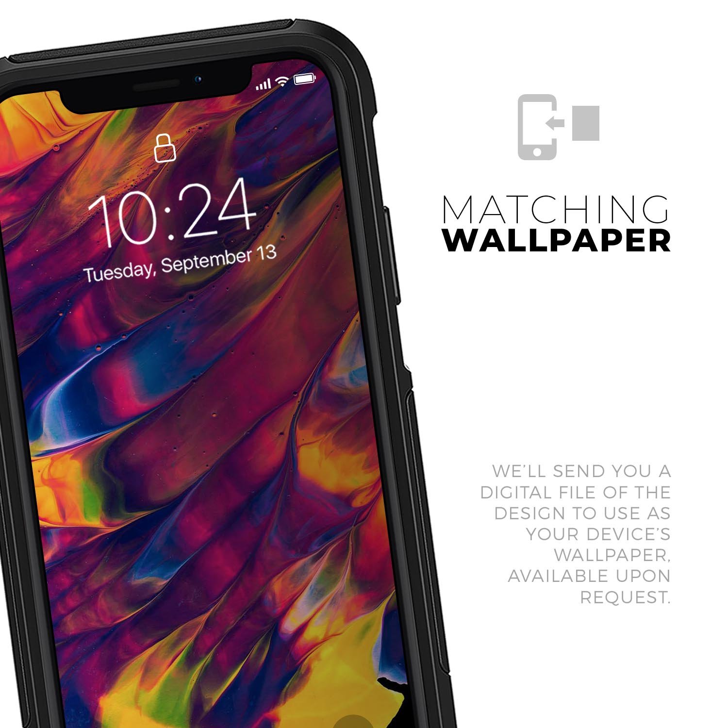 Liquid Abstract Paint V78 Skin Kit for iPhone OtterBox Cases featuring vibrant abstract design and premium 3M materials.