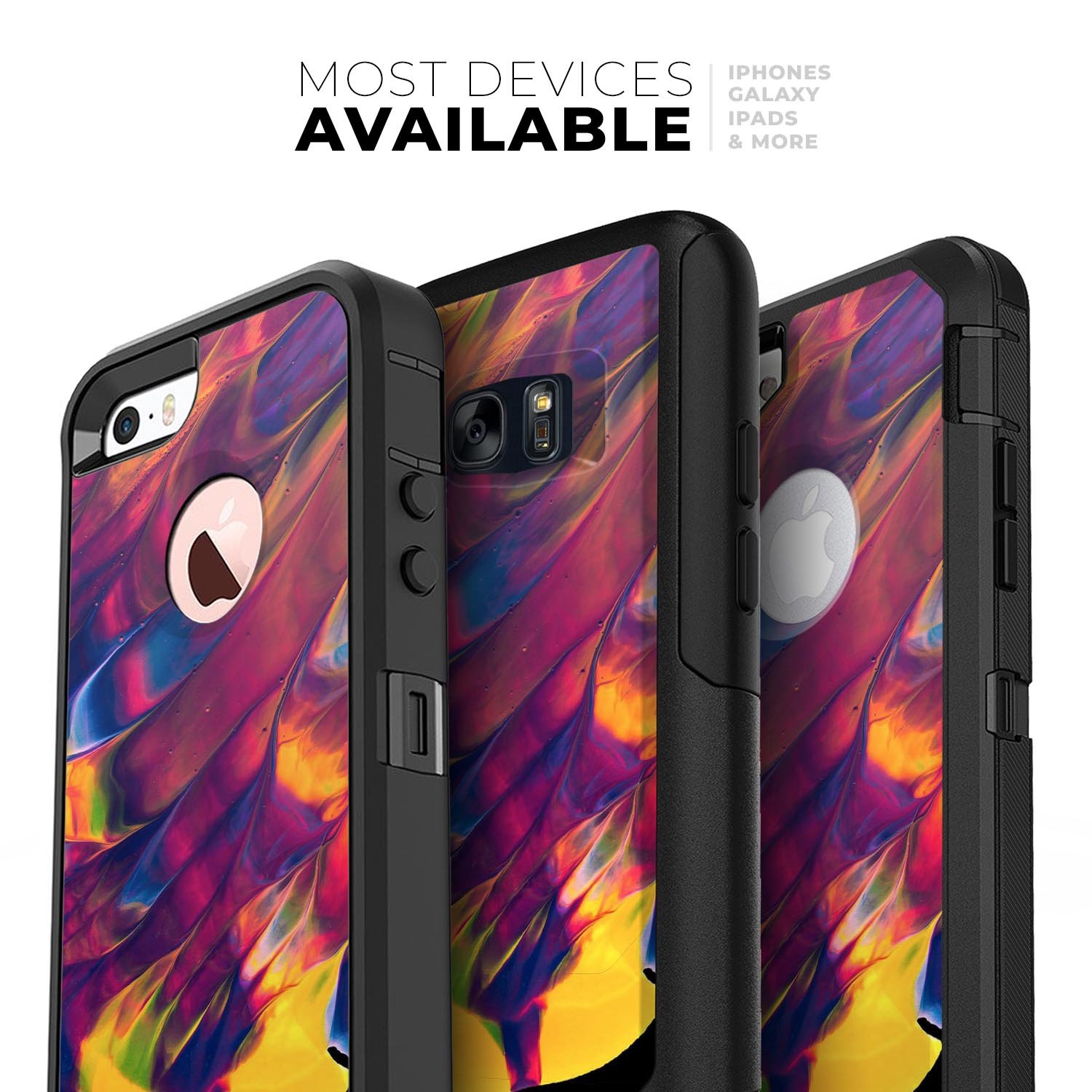 Liquid Abstract Paint V78 Skin Kit for iPhone OtterBox Cases featuring vibrant abstract design and premium 3M materials.