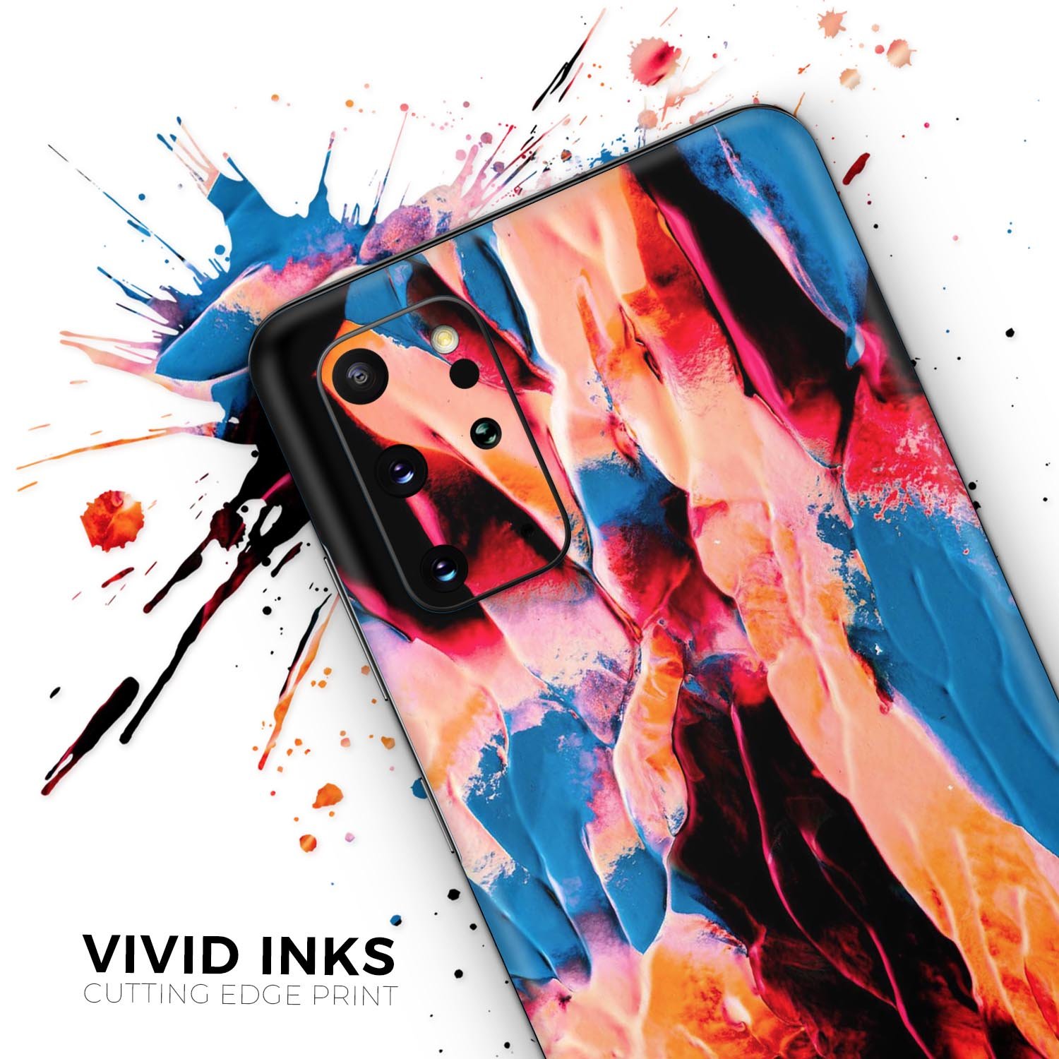 Liquid Abstract Paint V8 Skin-Kit for Samsung Galaxy S-Series, showcasing vibrant design and premium vinyl material.