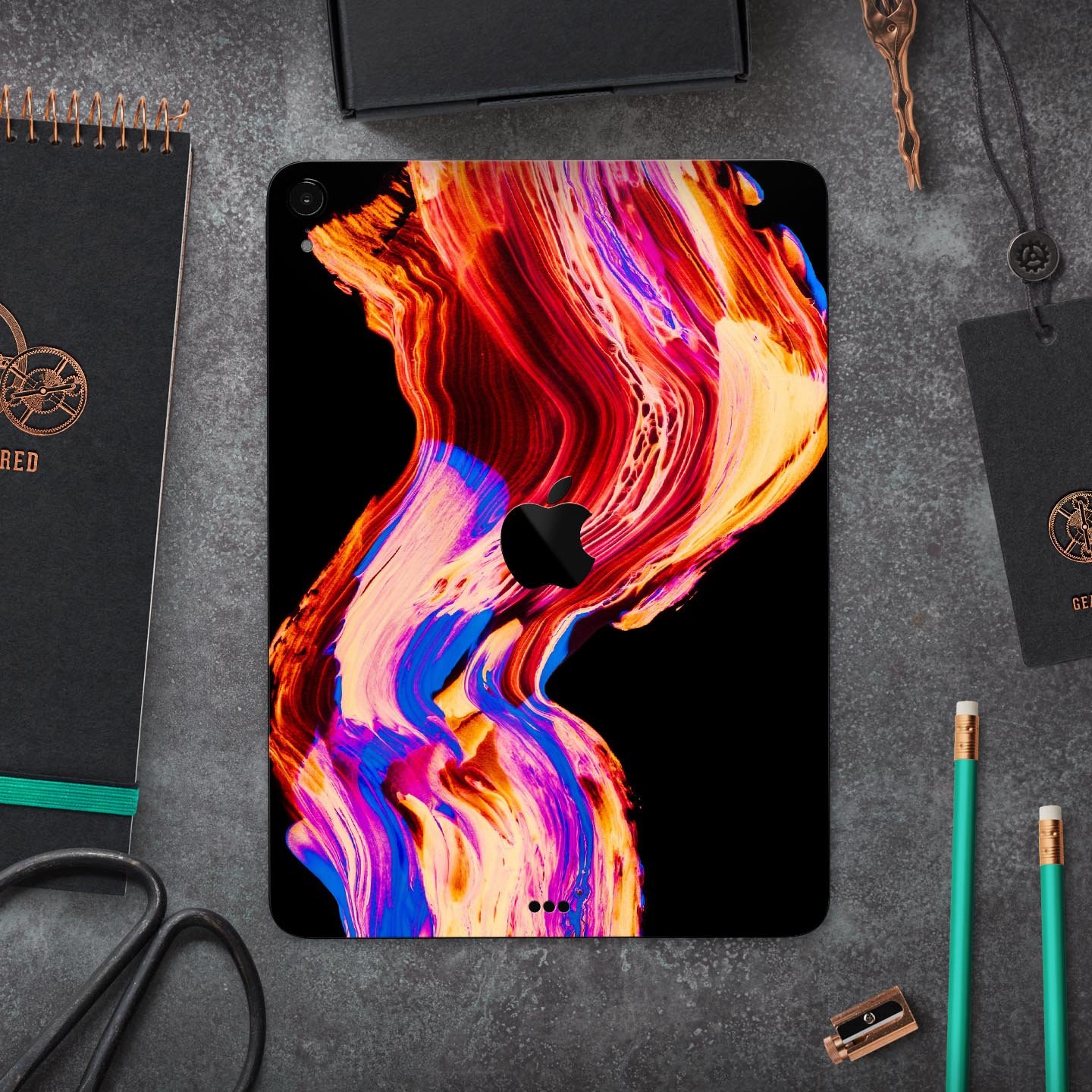 Liquid Abstract Paint V80 skin decal for Apple iPad, showcasing vibrant abstract design and premium 3M material.