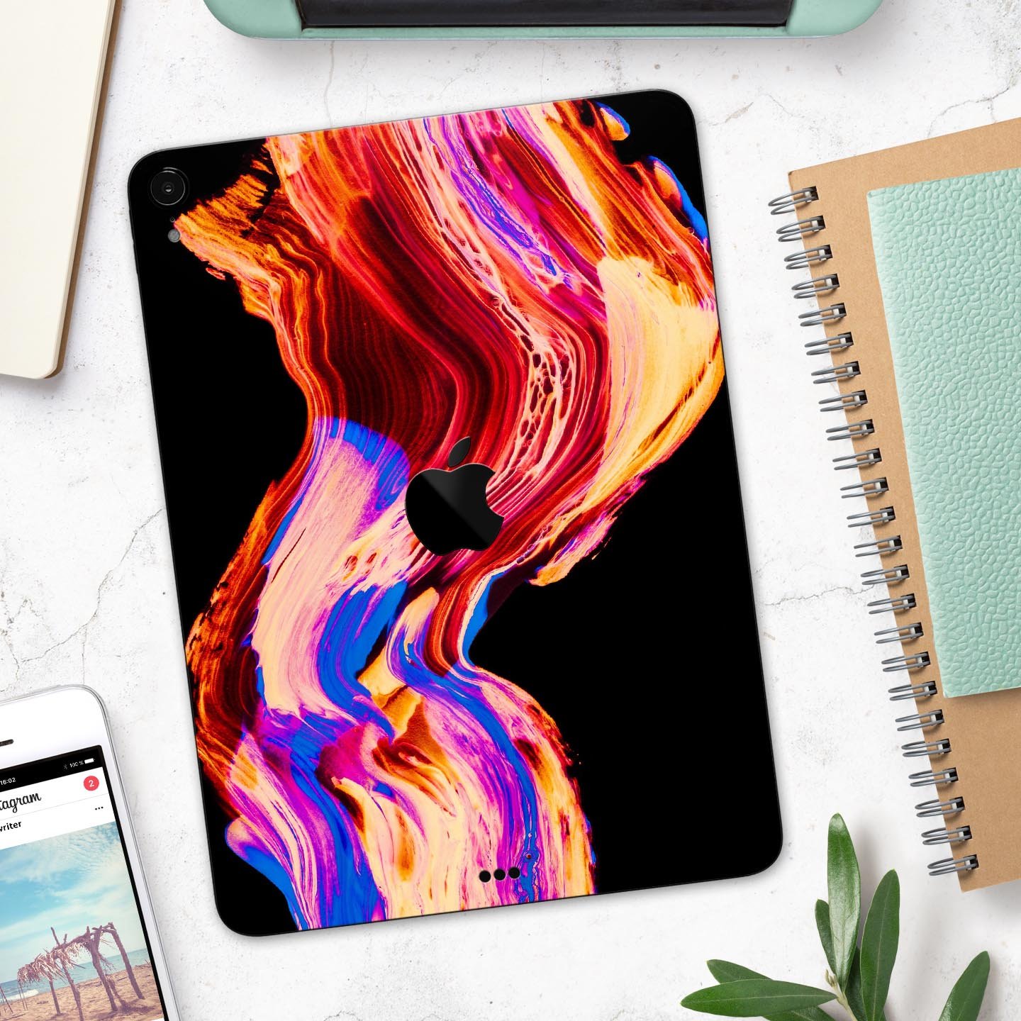 Liquid Abstract Paint V80 skin decal for Apple iPad, showcasing vibrant abstract design and premium 3M material.