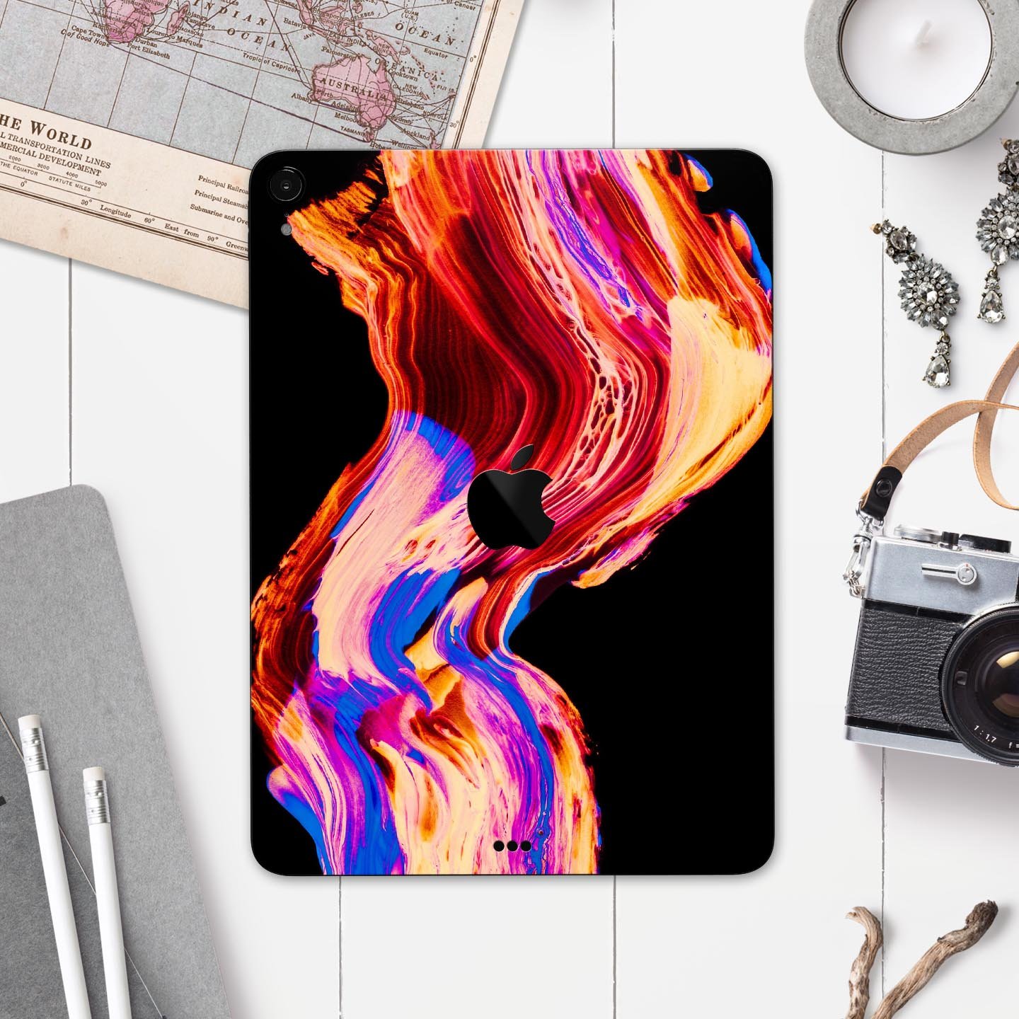 Liquid Abstract Paint V80 skin decal for Apple iPad, showcasing vibrant abstract design and premium 3M material.