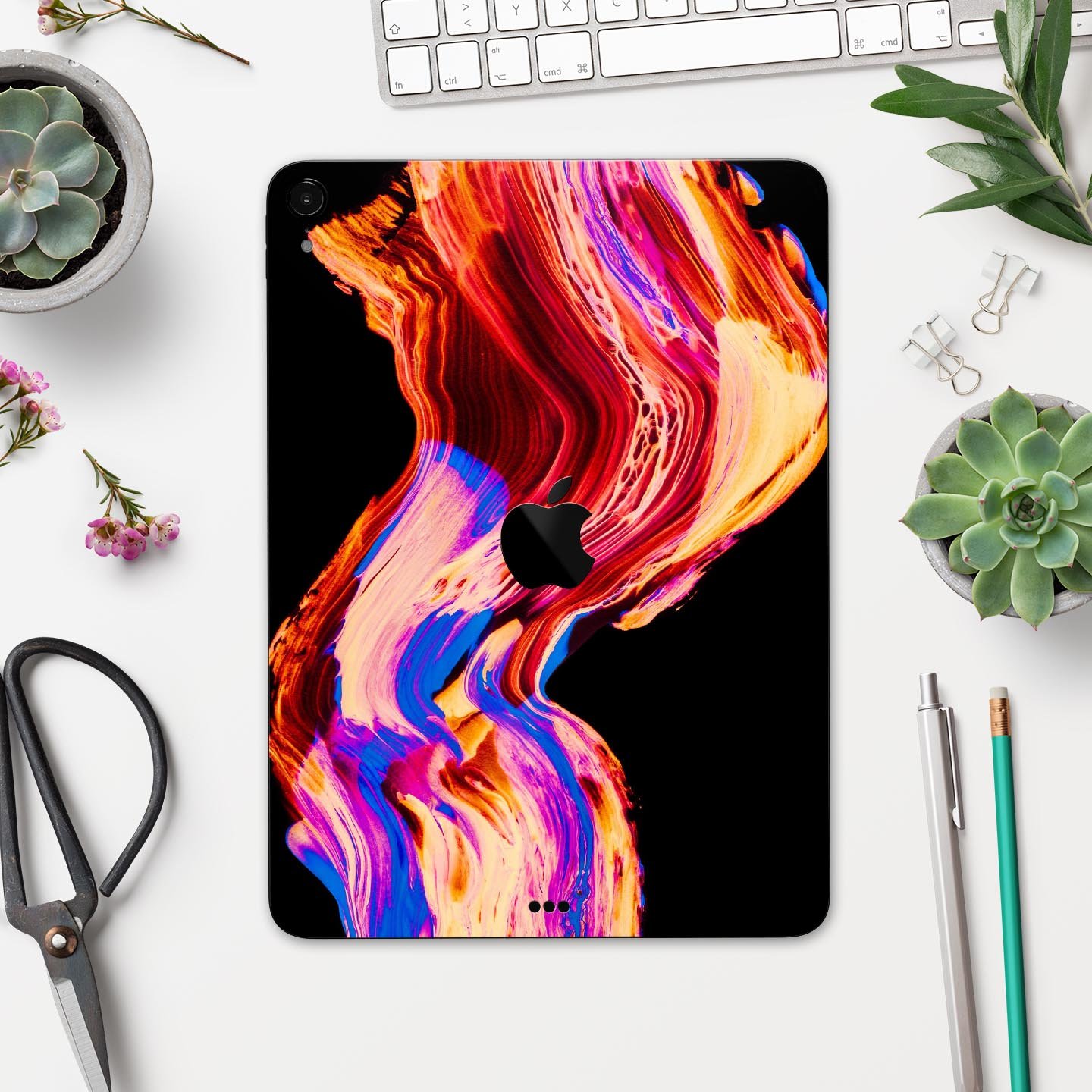 Liquid Abstract Paint V80 skin decal for Apple iPad, showcasing vibrant abstract design and premium 3M material.