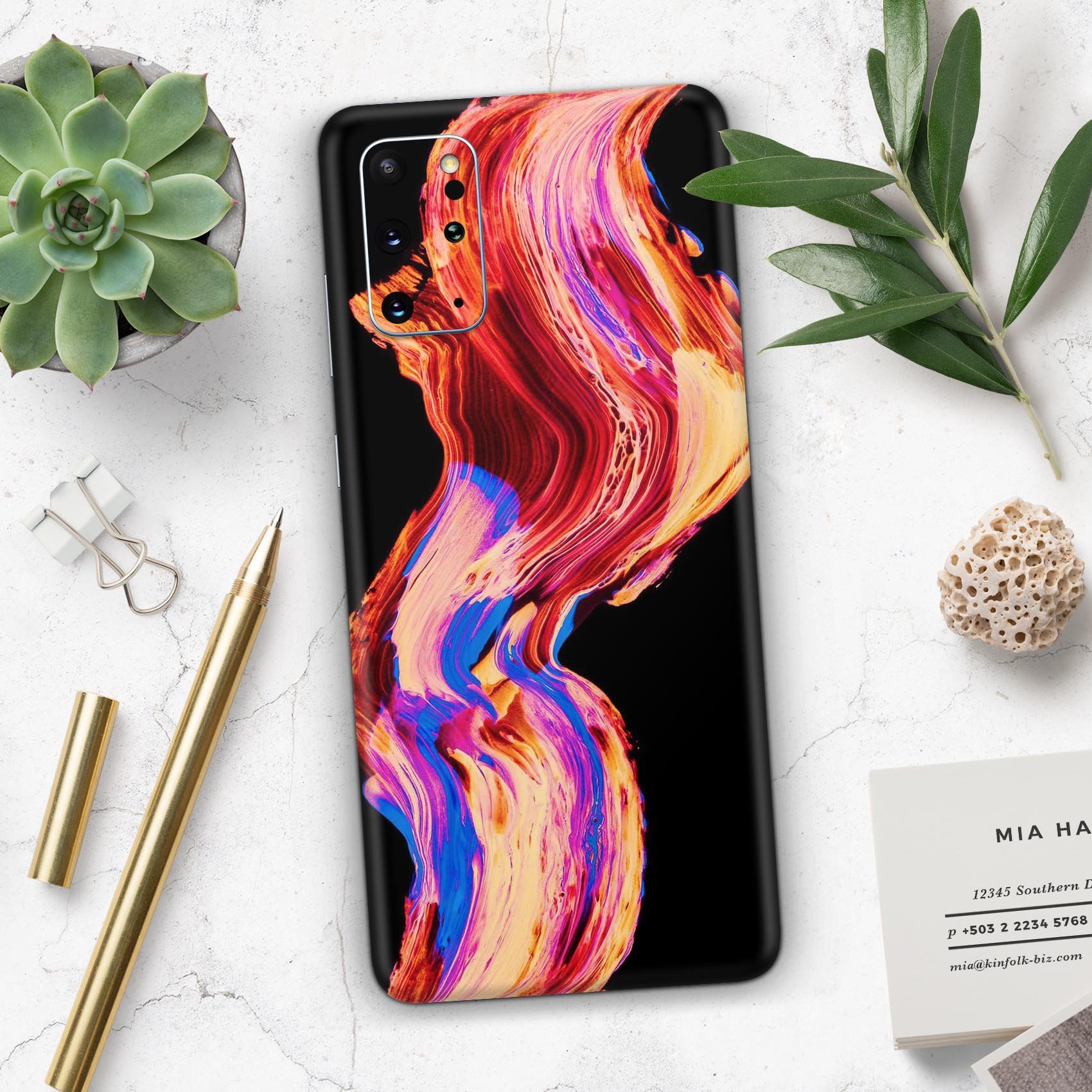 Liquid Abstract Paint V80 skin for Samsung Galaxy S-Series, showcasing vibrant abstract design and premium vinyl material.