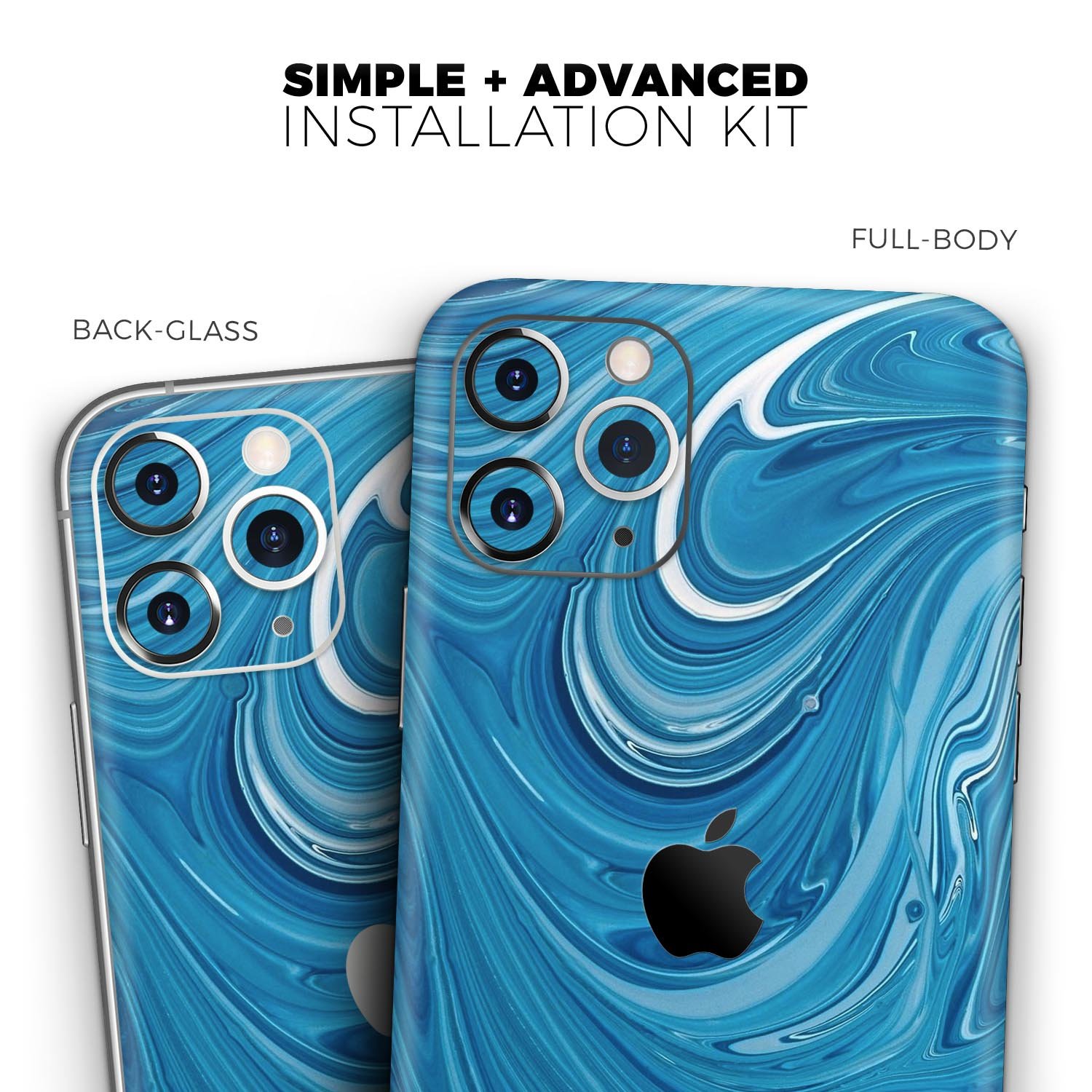 Liquid Blue Color Fusion Skin-Kit for Apple iPhone, showcasing vibrant colors and sleek design.