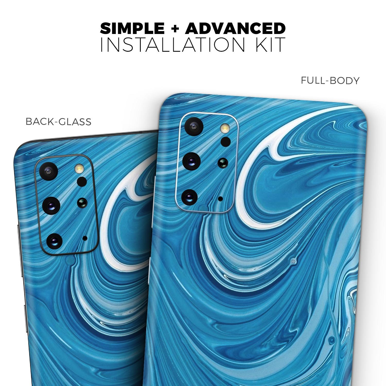 Liquid Blue Color Fusion Skin-Kit for Samsung Galaxy S-Series, showcasing vibrant color and sleek design.