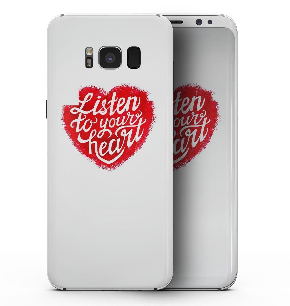 Samsung Galaxy S8 with Listen To Your Heart Full-Body Skin Kit, showcasing vibrant design and sleek finish.