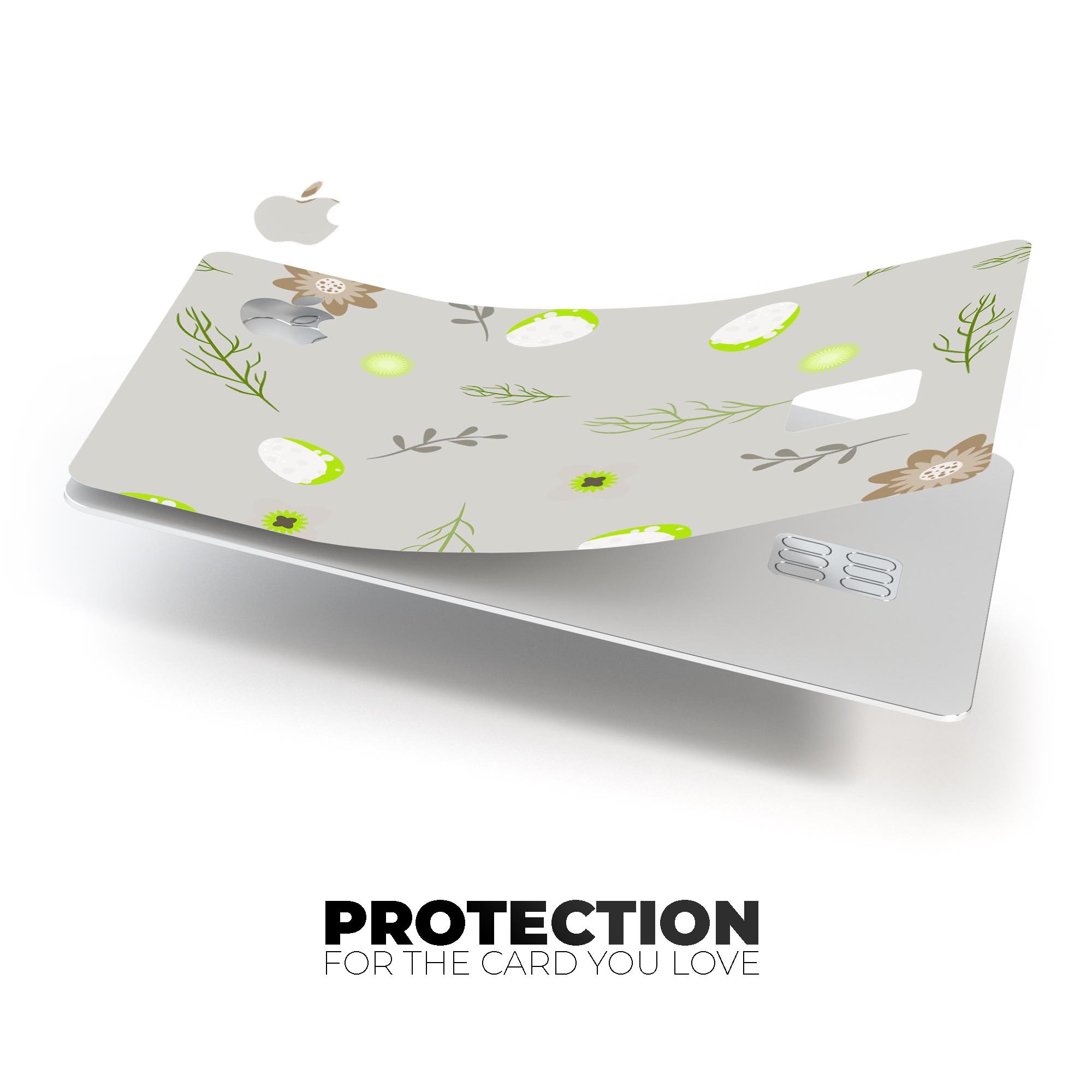 Premium protective decal featuring little gray twigs and lime green eggs designed for Apple Card, showcasing its stylish and durable design.