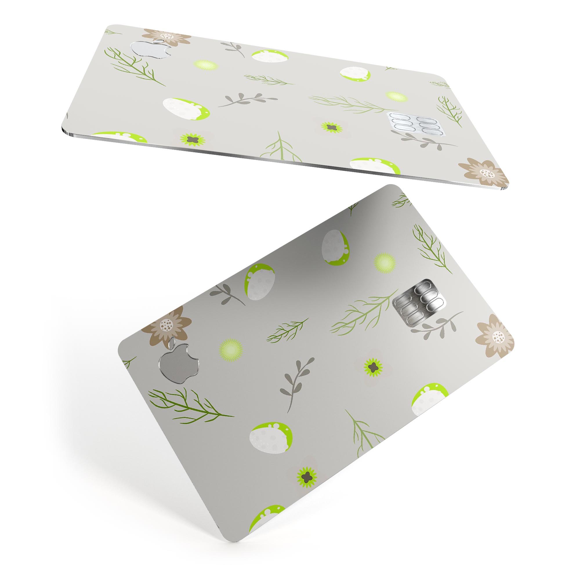 Premium protective decal featuring little gray twigs and lime green eggs designed for Apple Card, showcasing its stylish and durable design.